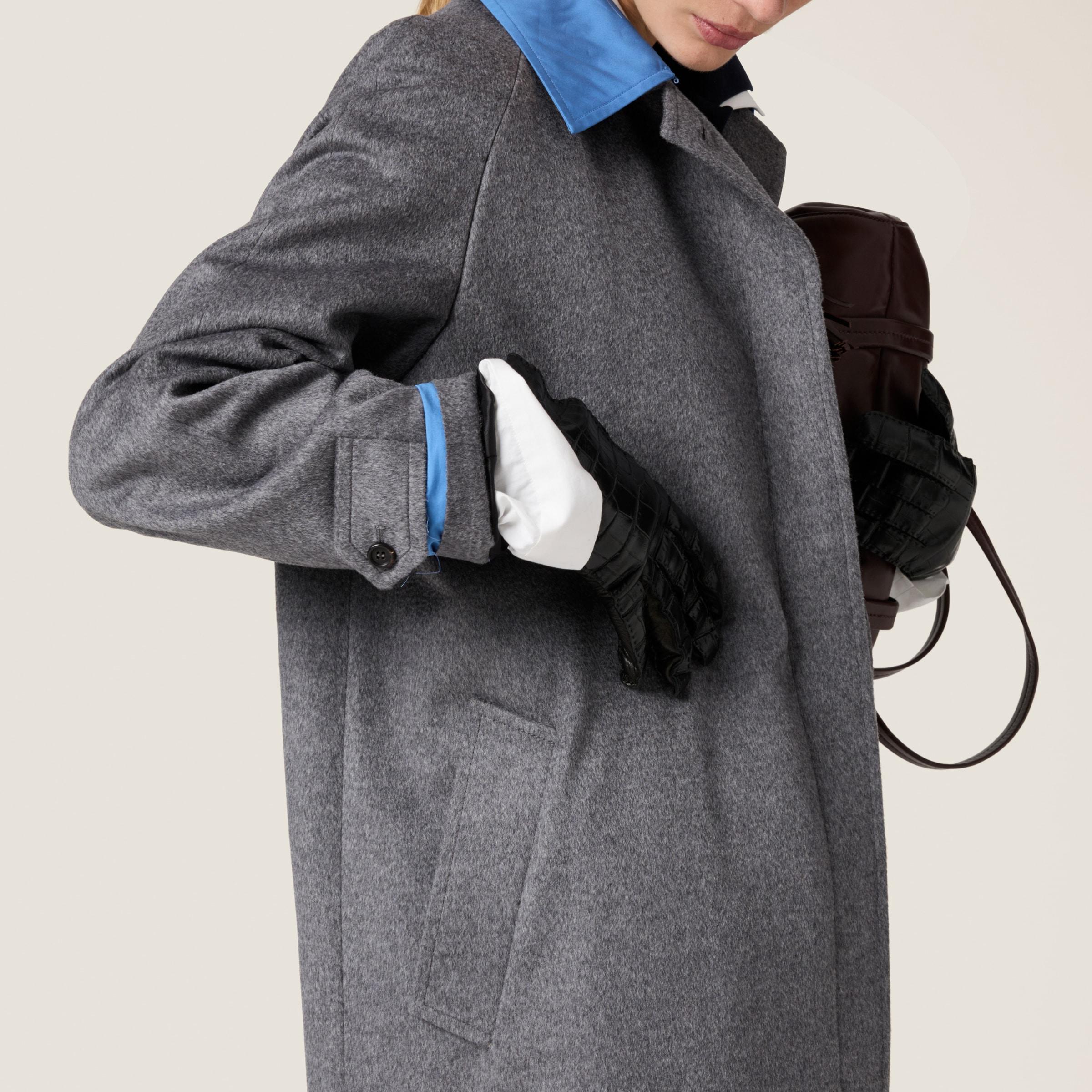 Miu Miu Single-Breasted Velour Coat in Gray | Lyst