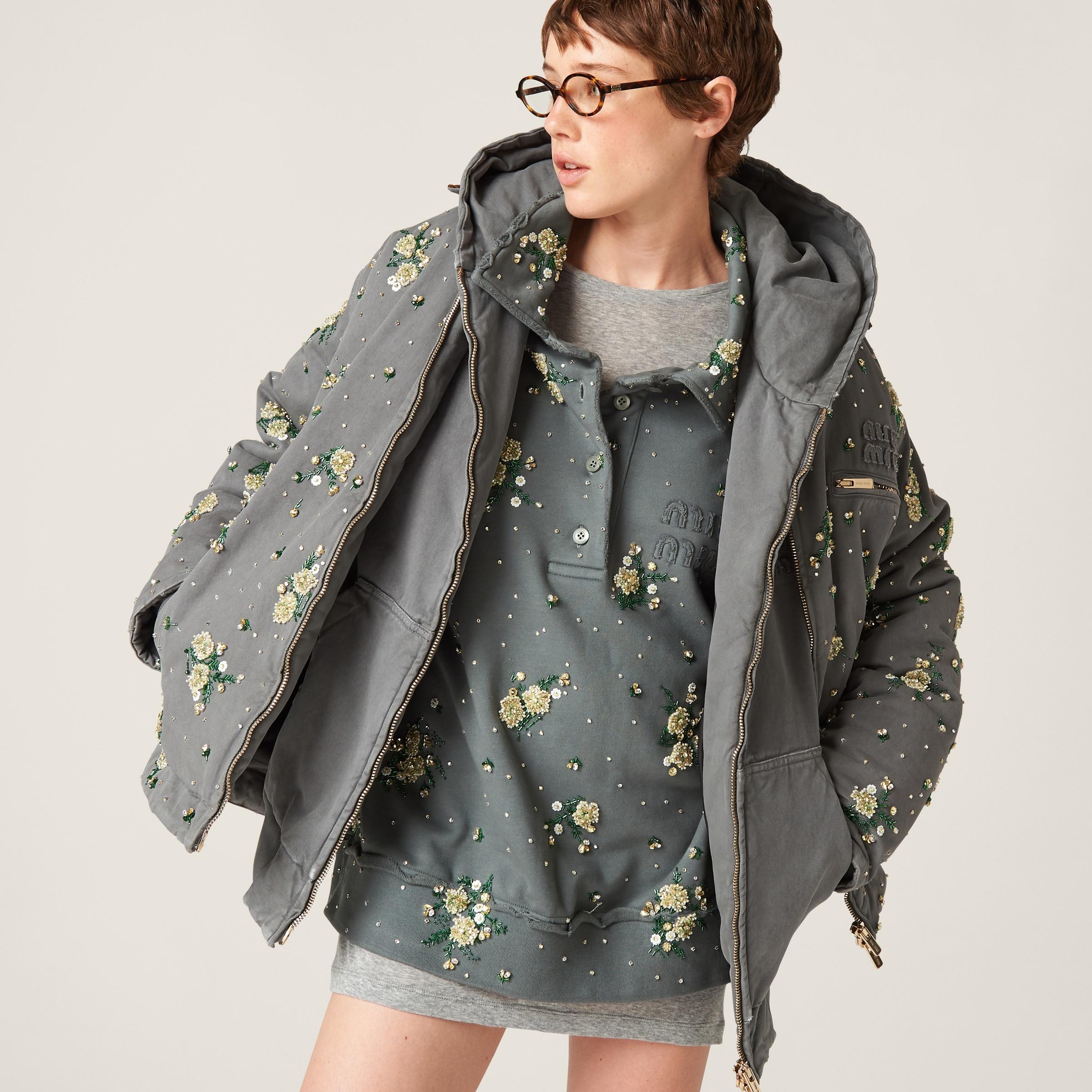 Miu Miu Embroidered Garment-Dyed Gabardine Blouson Jacket in