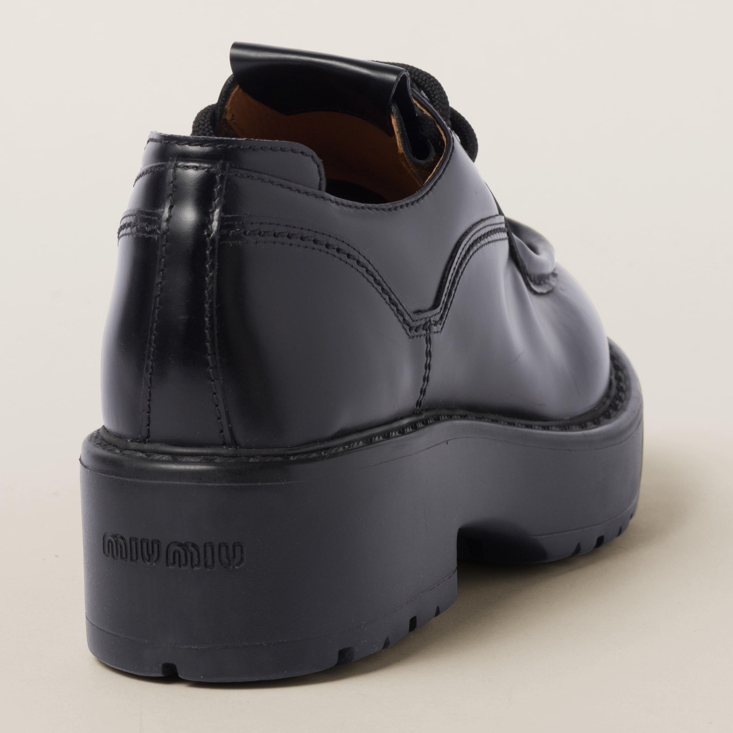 【関税込み】MiuMiu Leather lace-up loafers Miu Miu Leather Lace-Up Moccasins - Bergdorf Goodman
