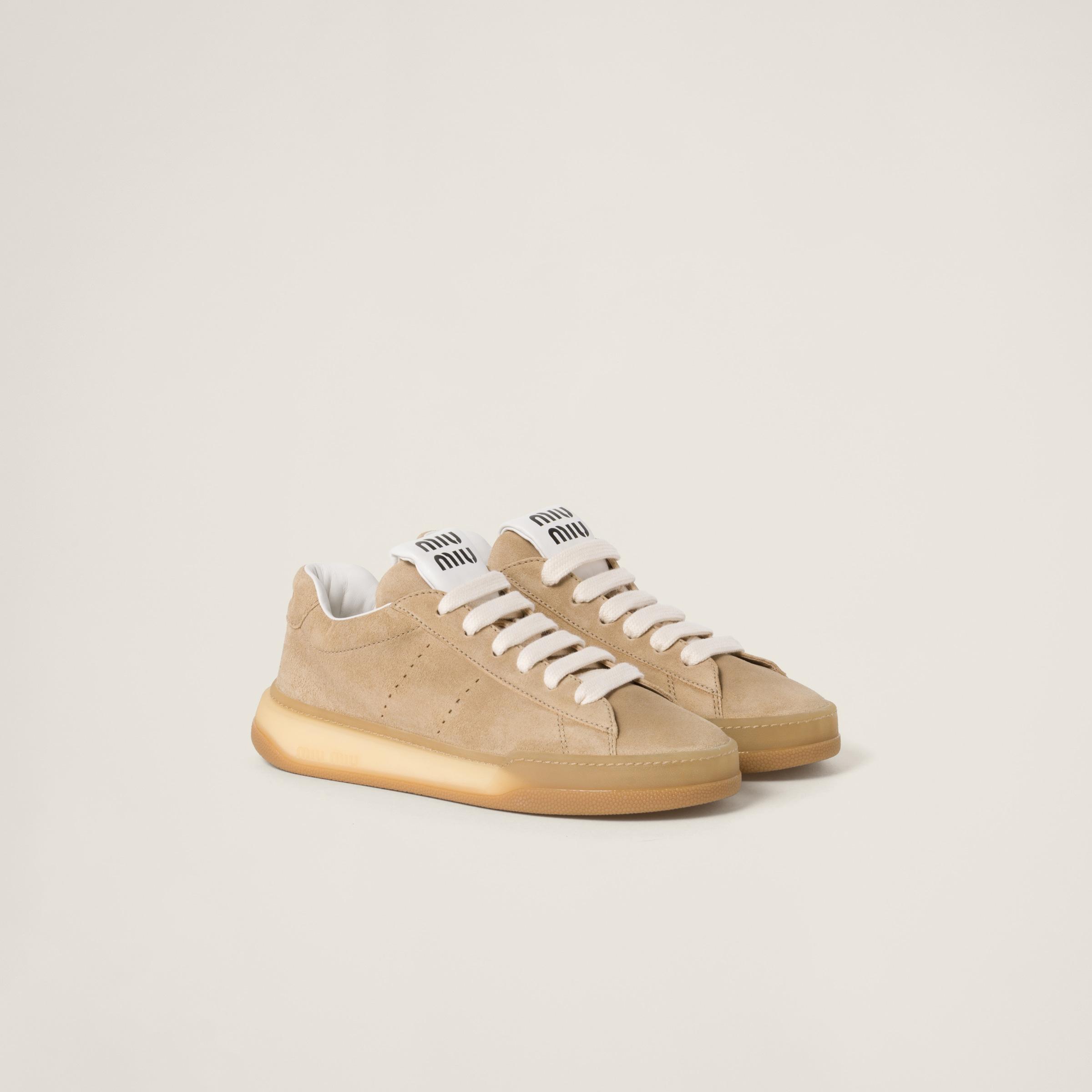 【MIU MIU】BLEACHED SNEAKERS Miu Miu Bleached leather sneakers for Women - White in Qatar