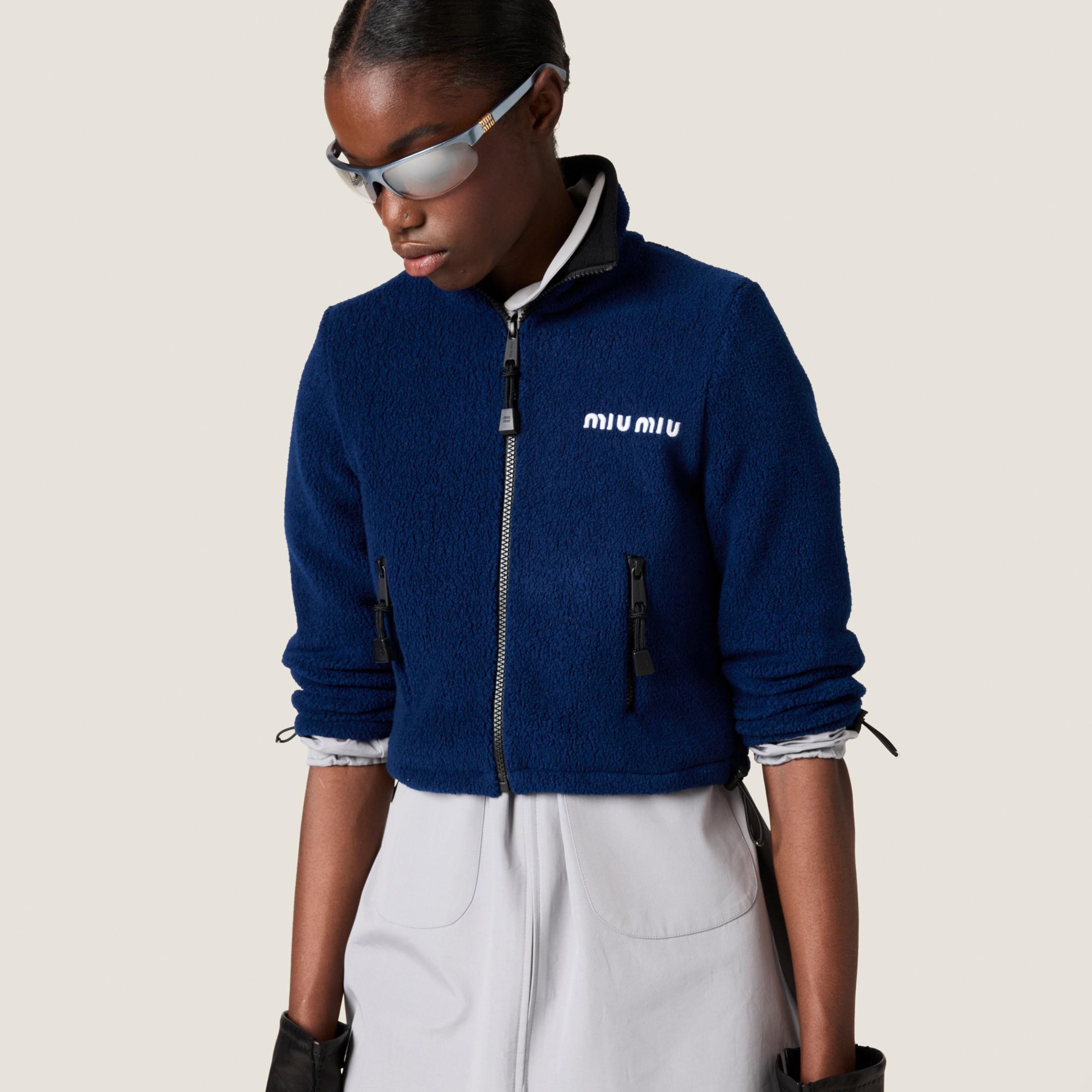Miu Miu Cotton Fleece Cropped Sweatshirt in Blue | Lyst