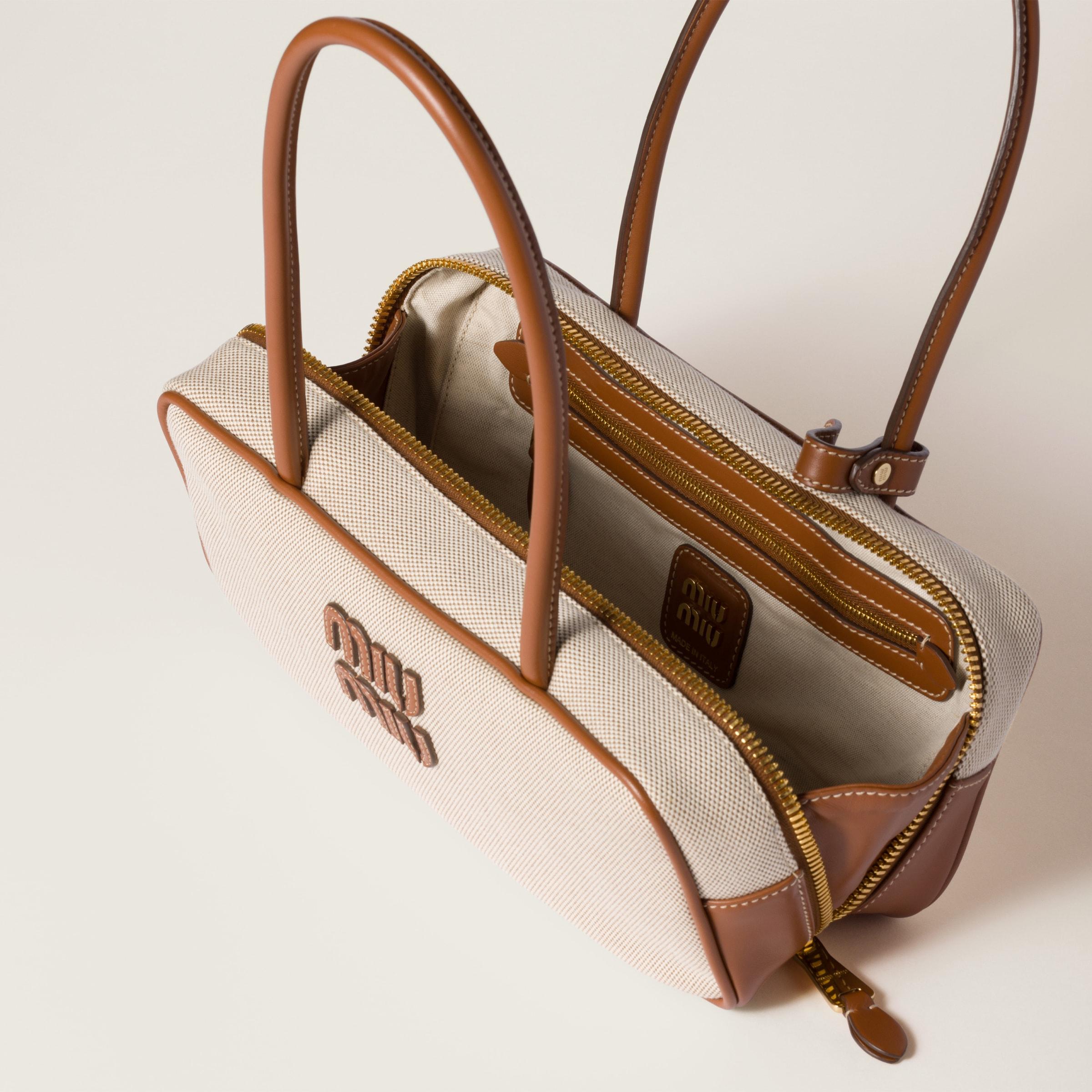 Miu Miu Beau Canvas And Leather Bag in Natural | Lyst