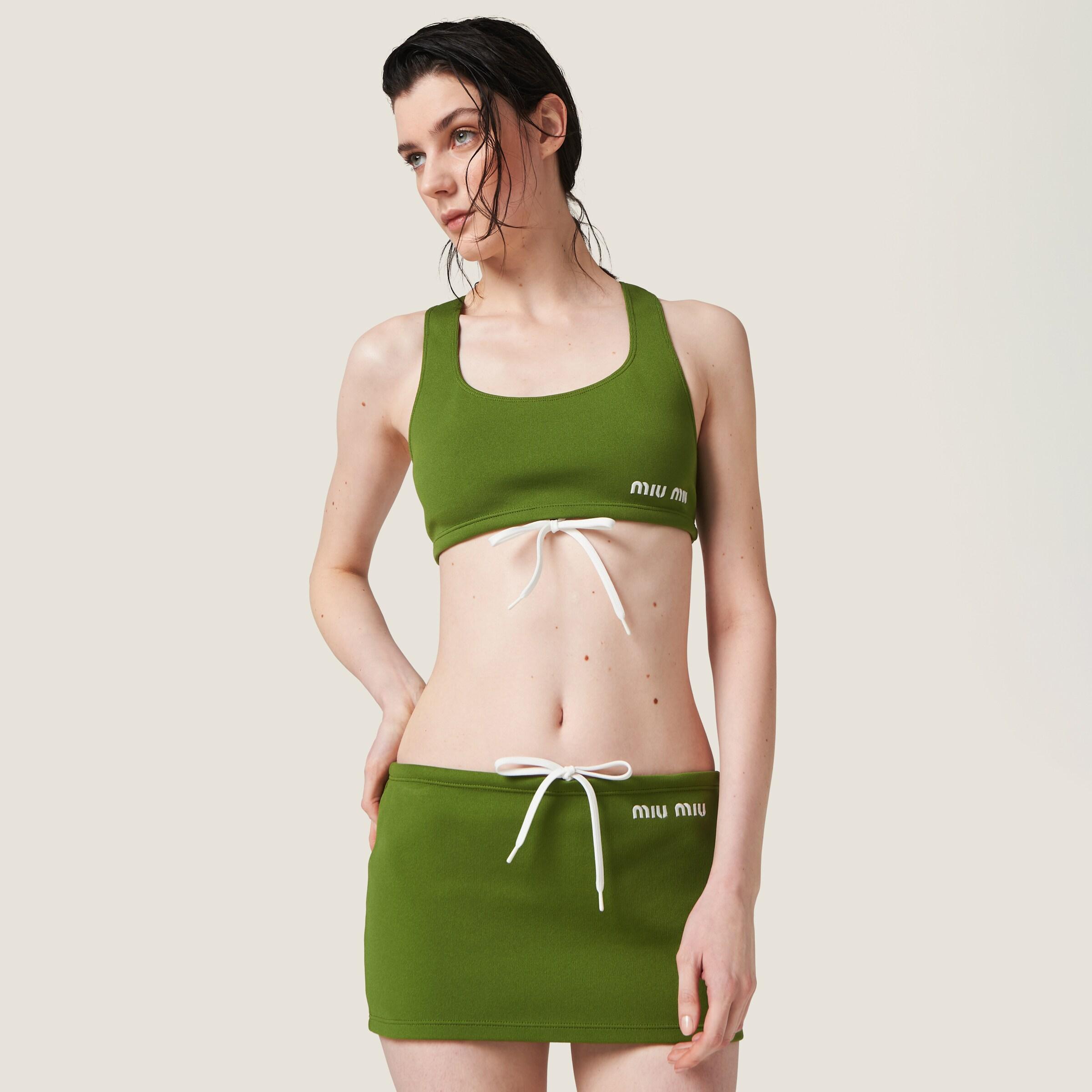【MIU MIU】DARK GREEN COTTON MINI SKIRT Miu Miu garment-dyed Cotton Miniskirt | Green | FARFETCH CA