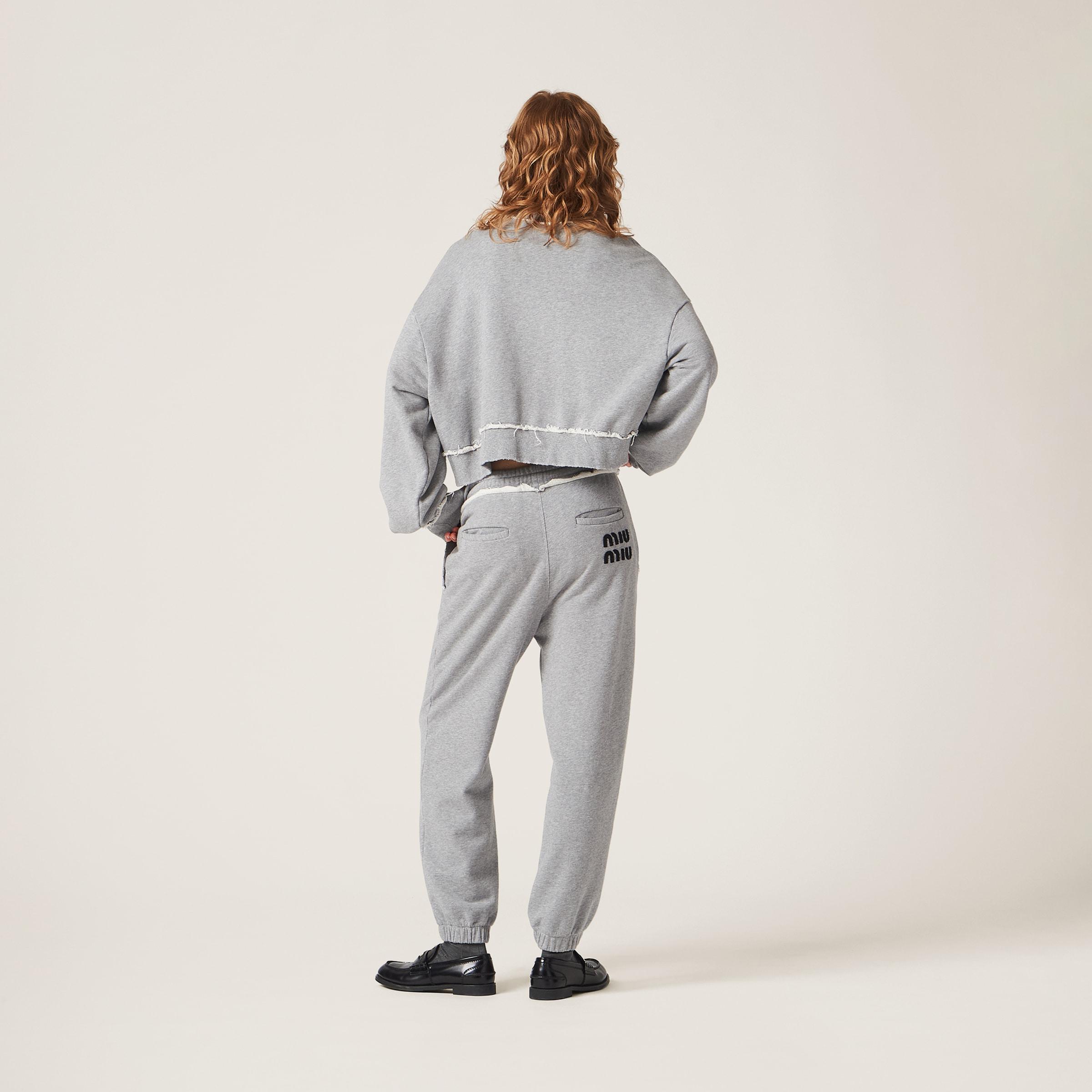 Miu Miu Cotton Fleece Joggers in Gray | Lyst