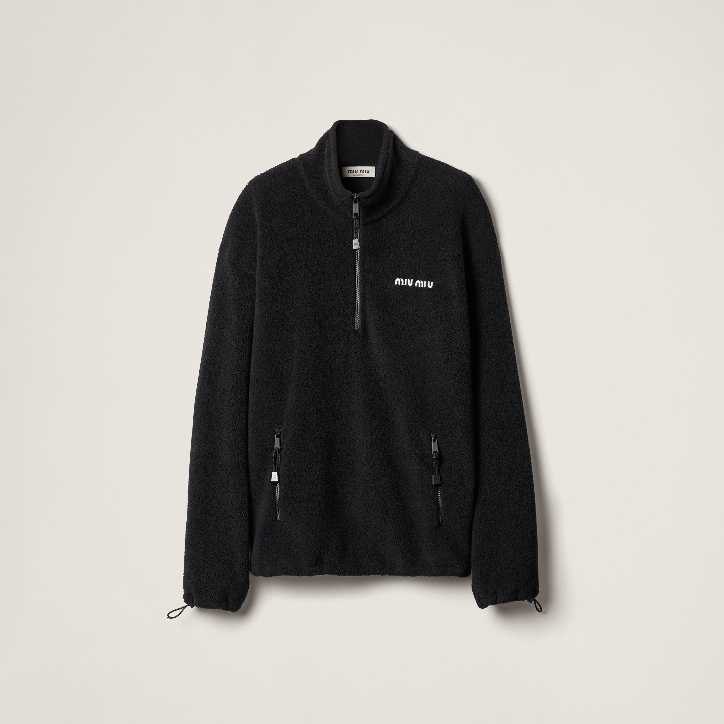 Miu Miu High-Neck Fleece Zip Sweatshirt in Black | Lyst