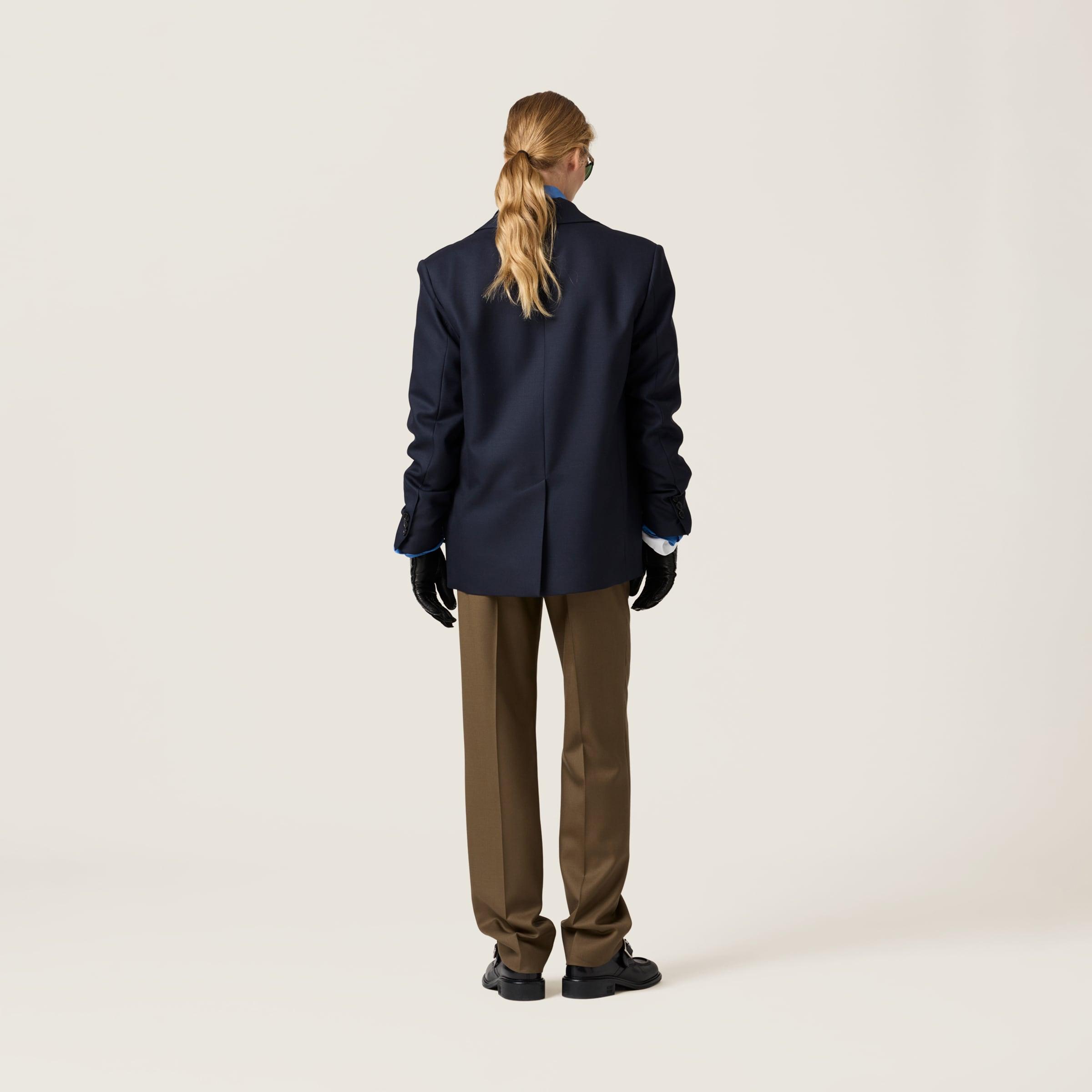 関税込 MiuMiu Gabardine blouson jacket with poplin collar Miu Miu Gabardine Blouson Jacket With Poplin Collar in Blue