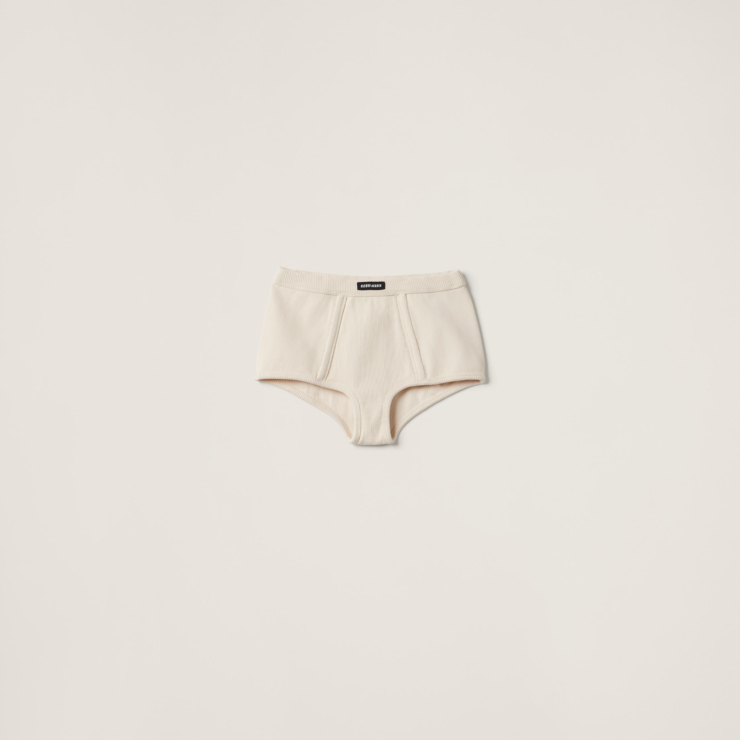 【日本入手困難】Garment-dyed ribbed boxer shorts Miu Miu Garment-Dyed Ribbed Boxer Shorts in Natural | Lyst