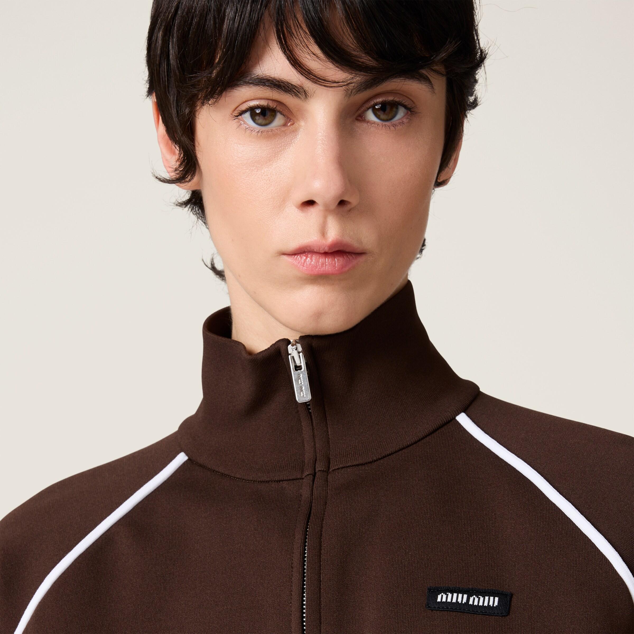 Miu Miu Technical Yarn Zipper Cardigan in Brown | Lyst UK