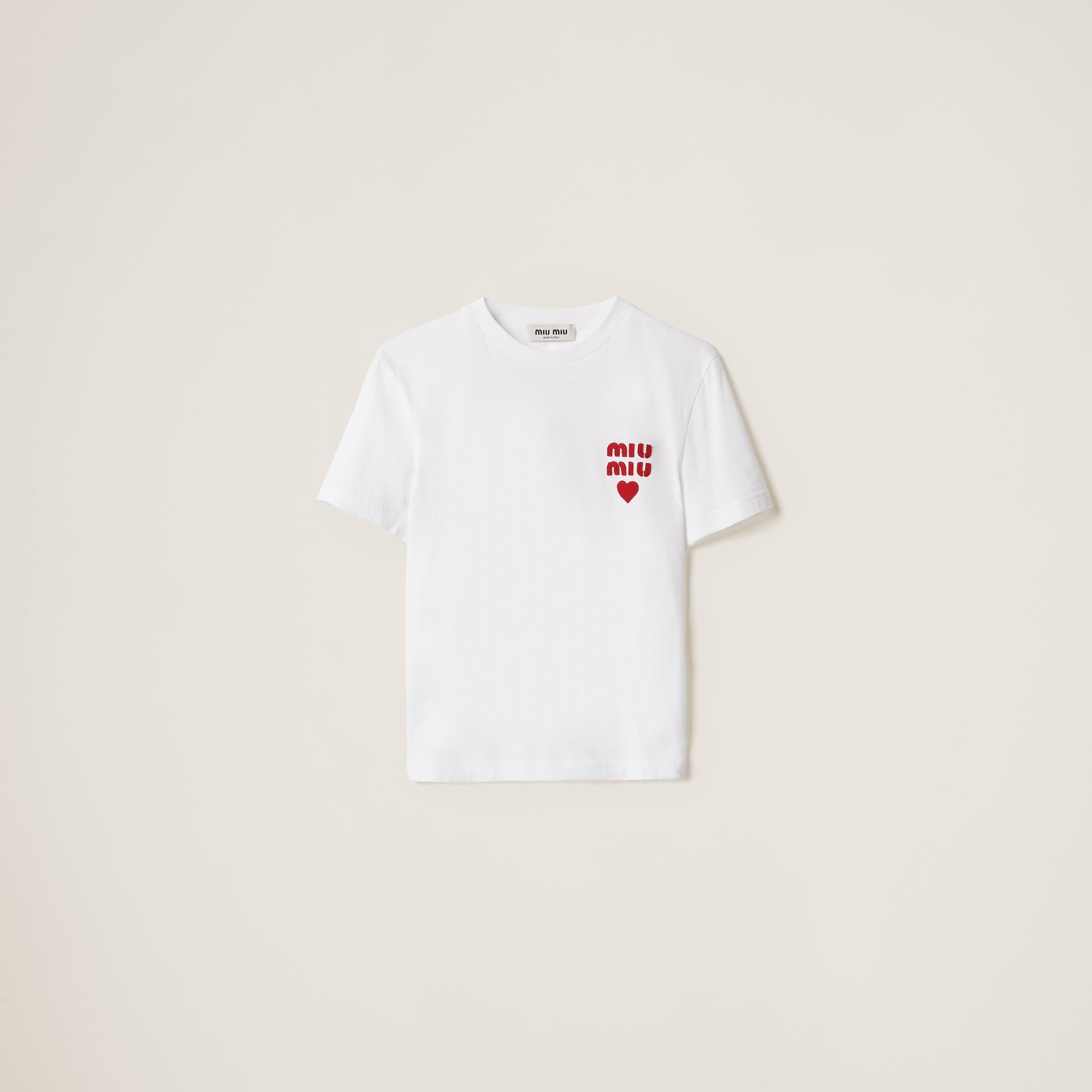 Miu Miu Embroidered-Logo Cotton T-Shirt - F0028 Pink