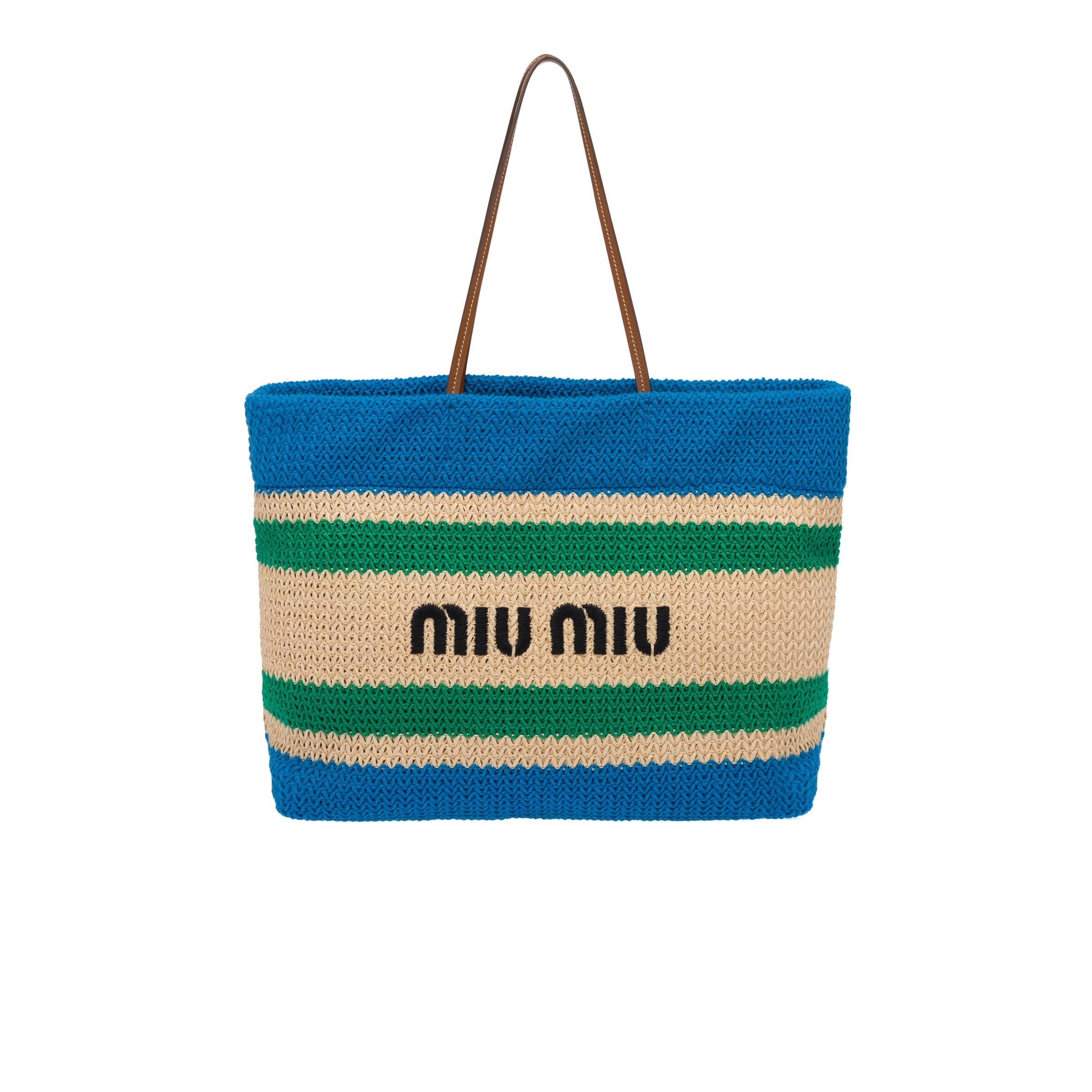 Miu Miu Raffia And Cotton Tote Bag in Blue | Lyst