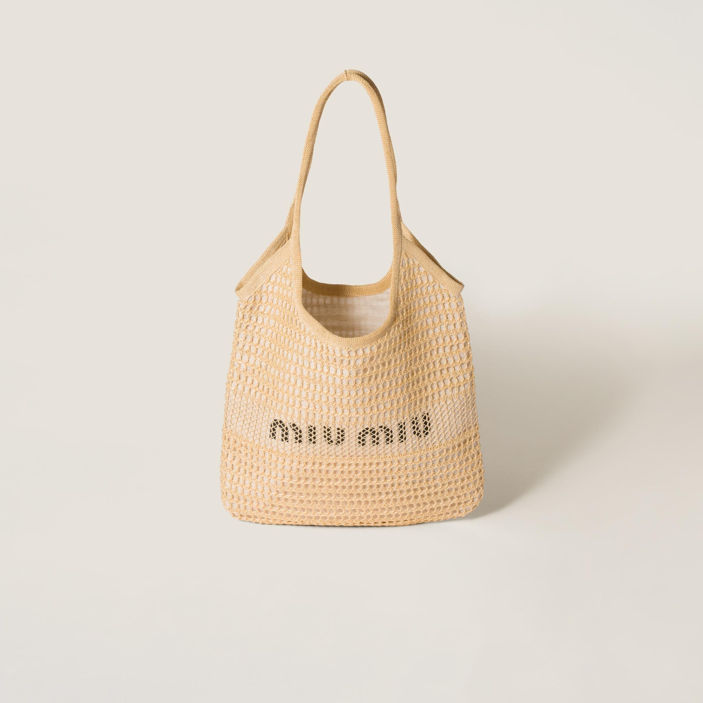 Miu Miu Ivy Raffia-Effect And Linen Bag in Natural | Lyst