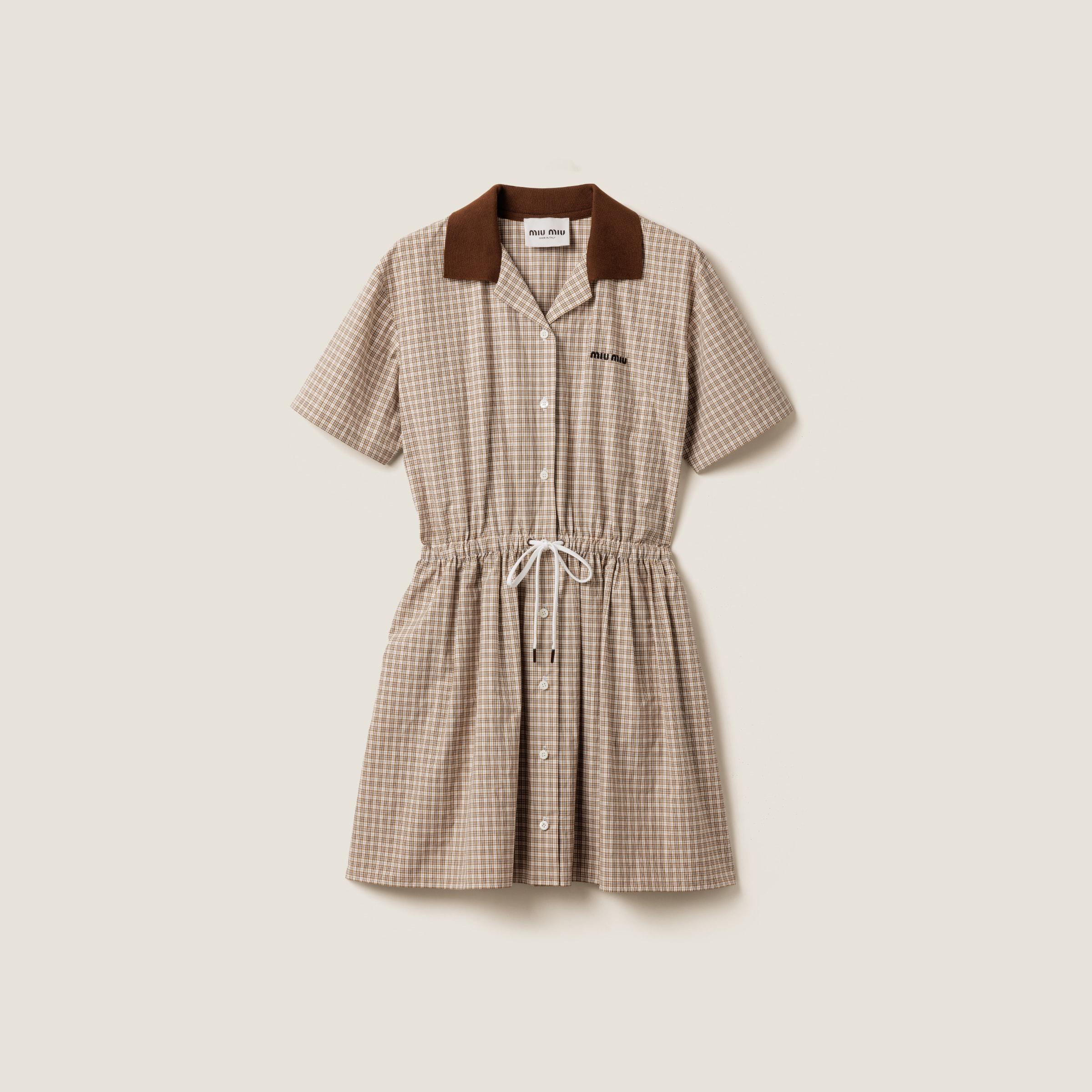Miu Miu Checked Mini Dress in Natural | Lyst UK