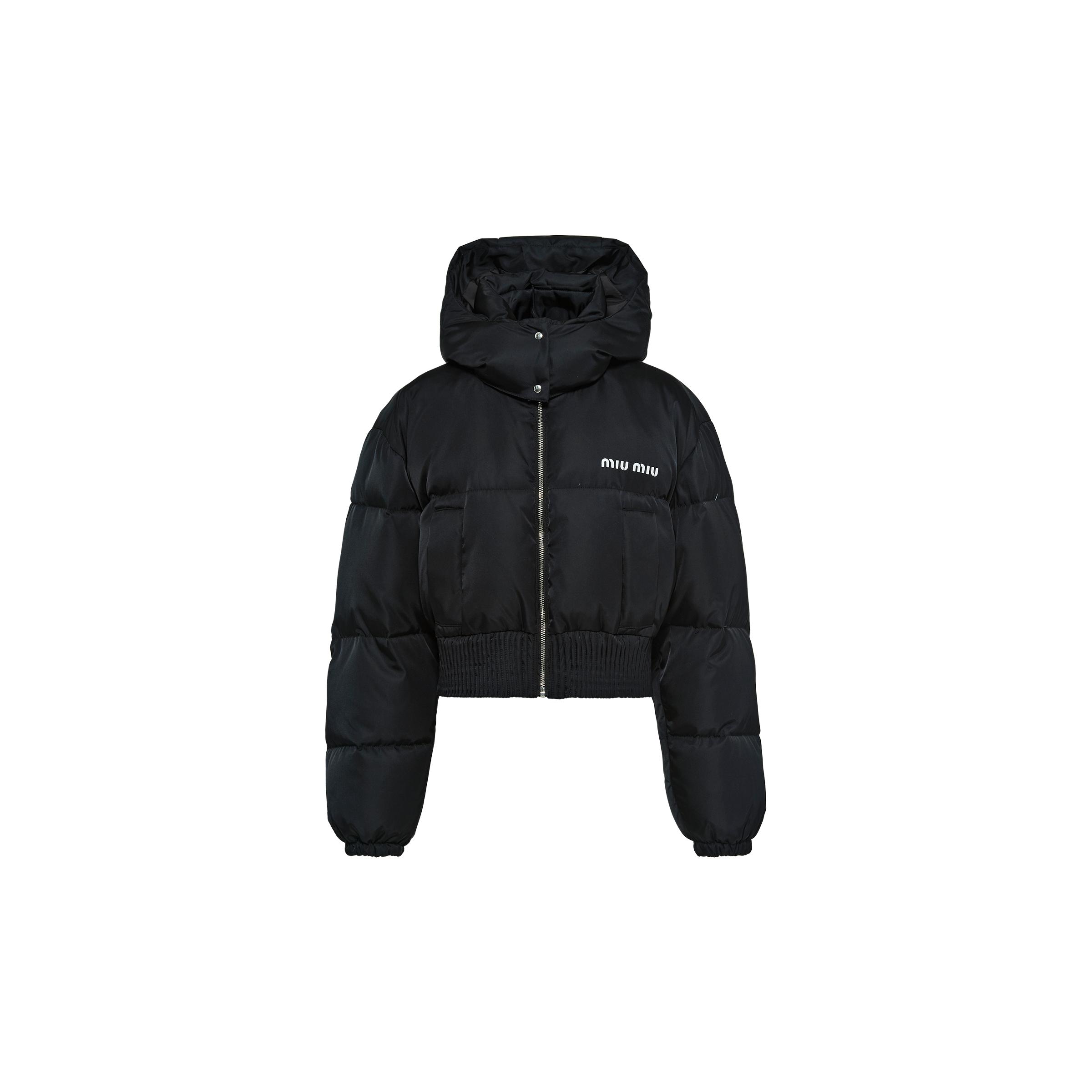 Miu Miu Cropped Technical Nylon Down Jacket in Black | Lyst