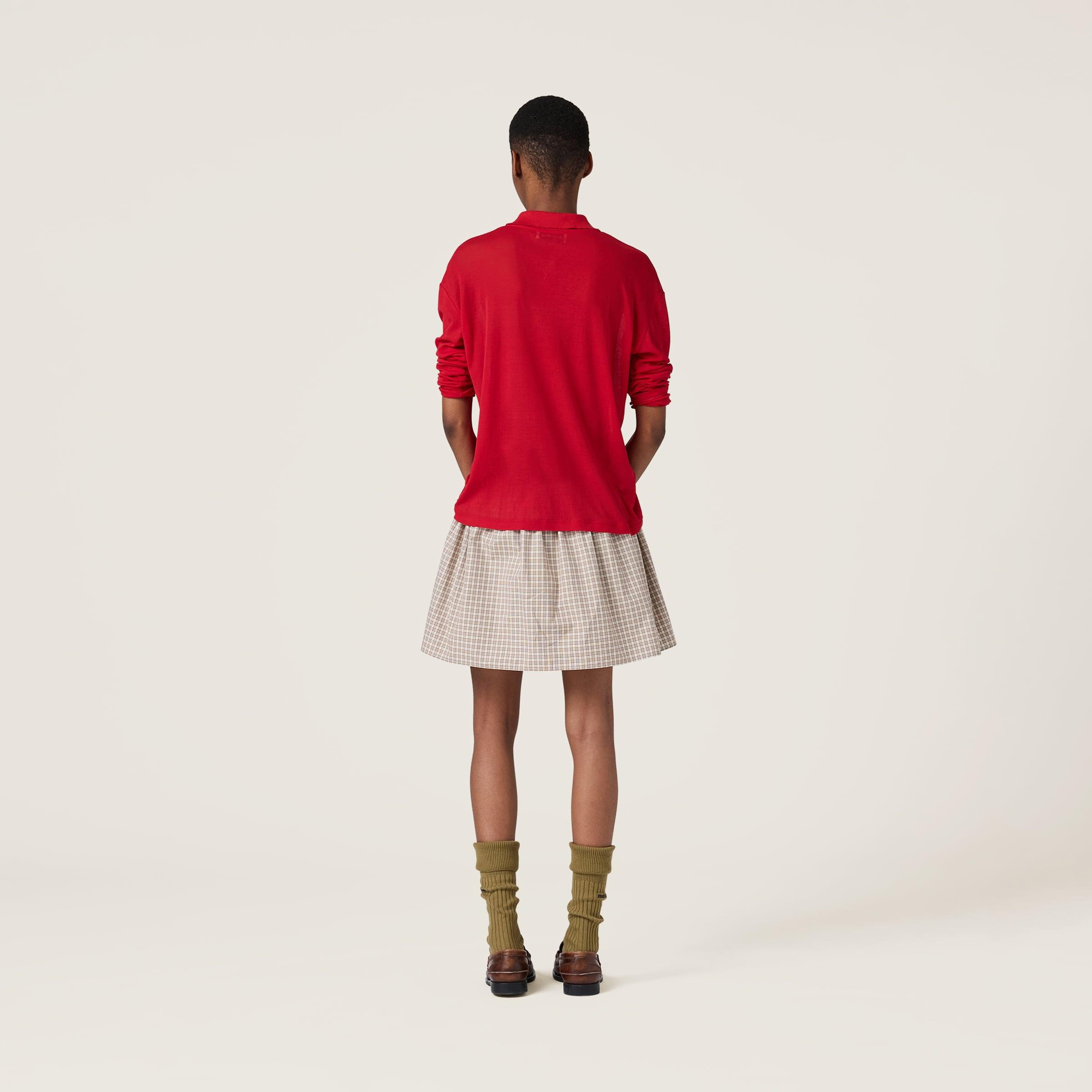 miumiu ミュウミュウ Ribbed jersey polo shirt miu-miu-Red-Ribbed-Jersey-Polo