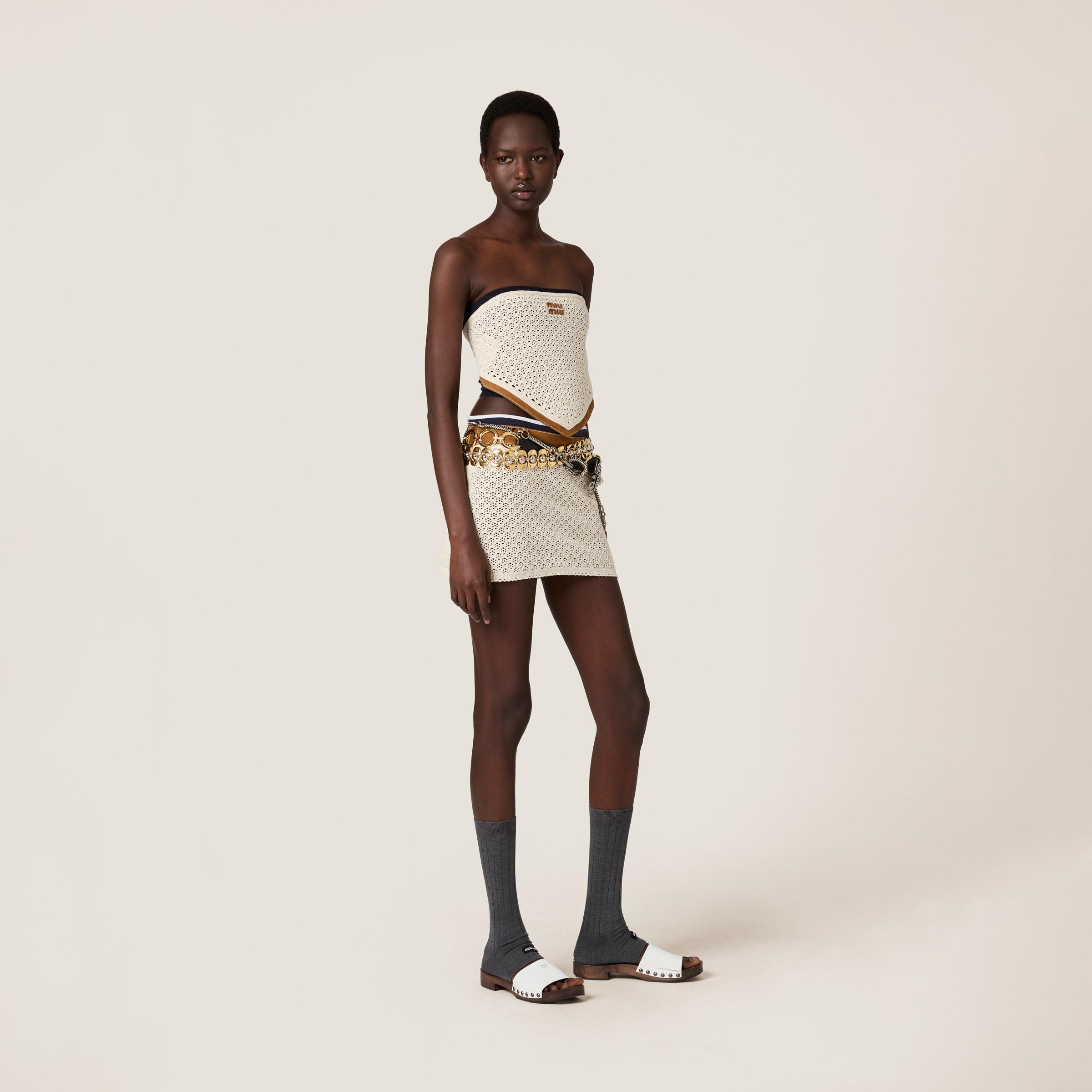 Miu Miu Cotton And Suede Bandana Top in Natural | Lyst