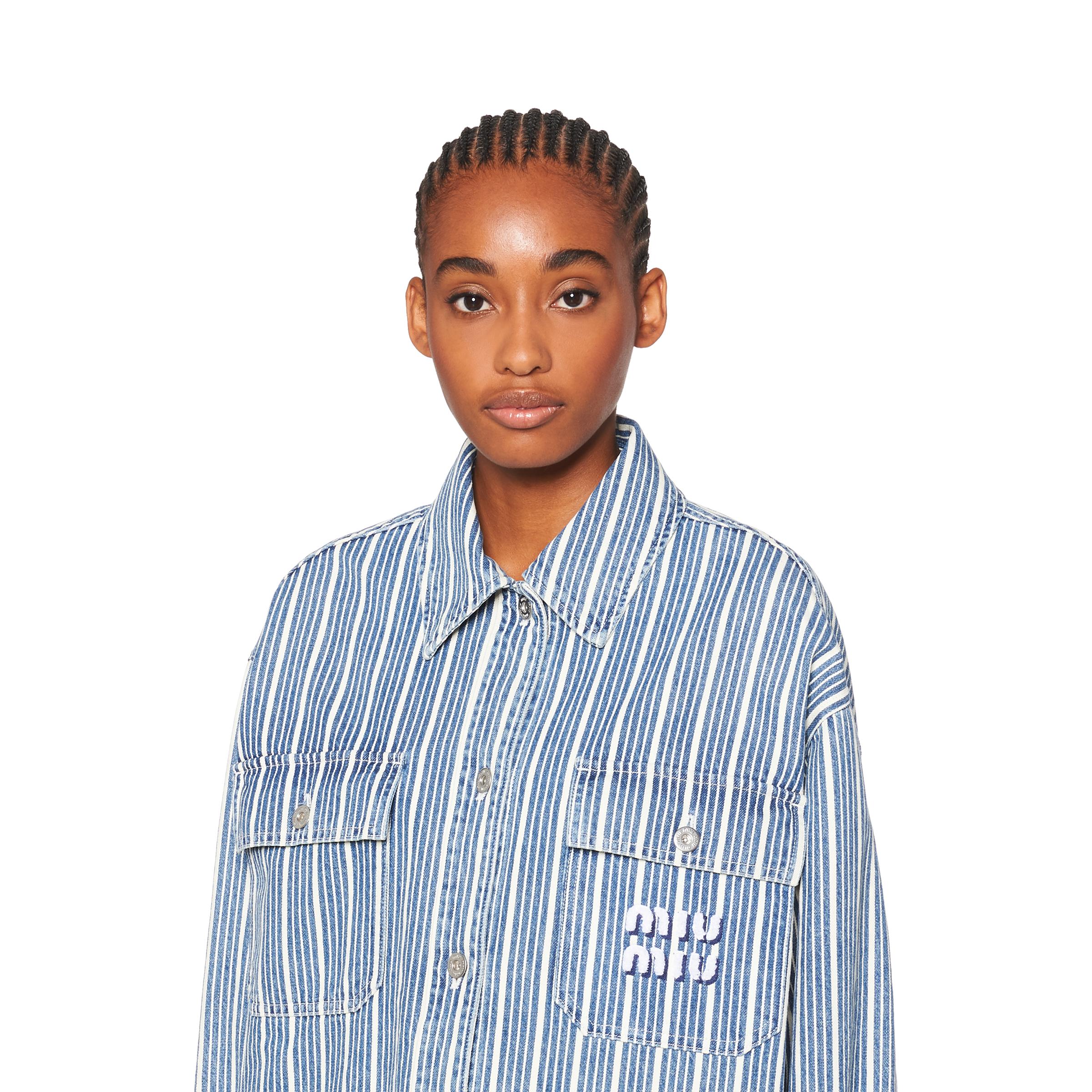 Miu Miu Striped Denim Blouson Jacket in Blue | Lyst