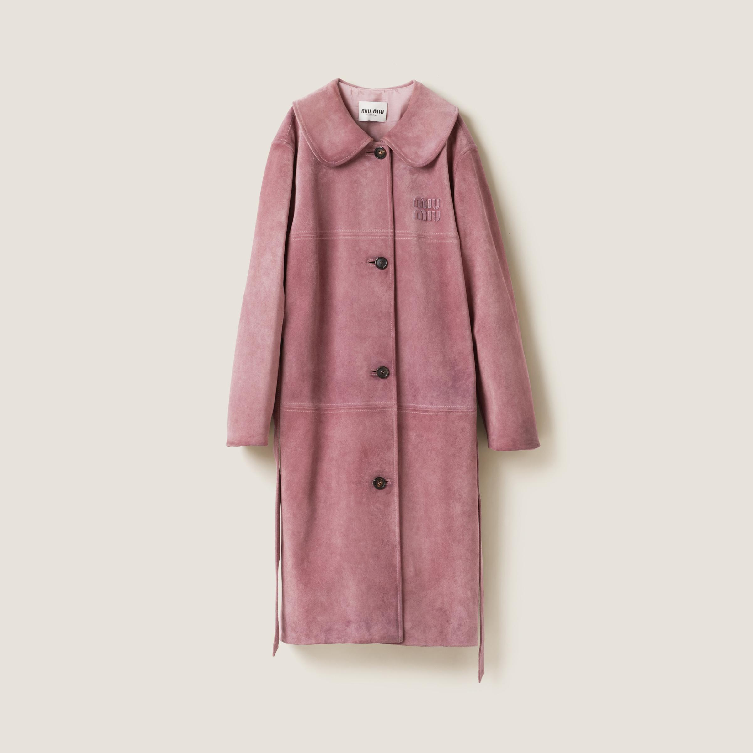 Miu Miu Suede Coat in Pink | Lyst