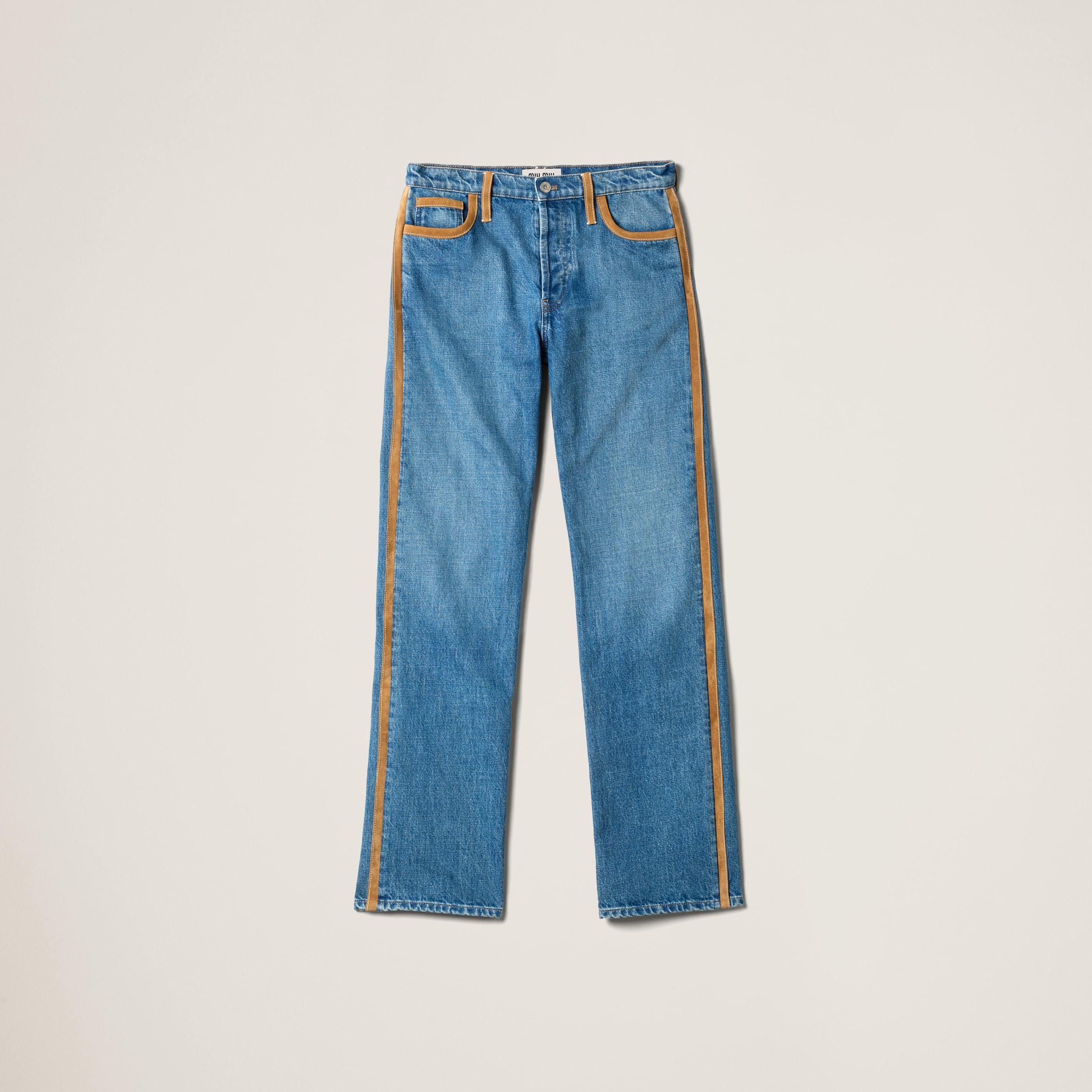 デニム・ジーパン Miu Miu Jeans with leather inserts Miu Miu Cotton jeans with mid-rise straight leg | The