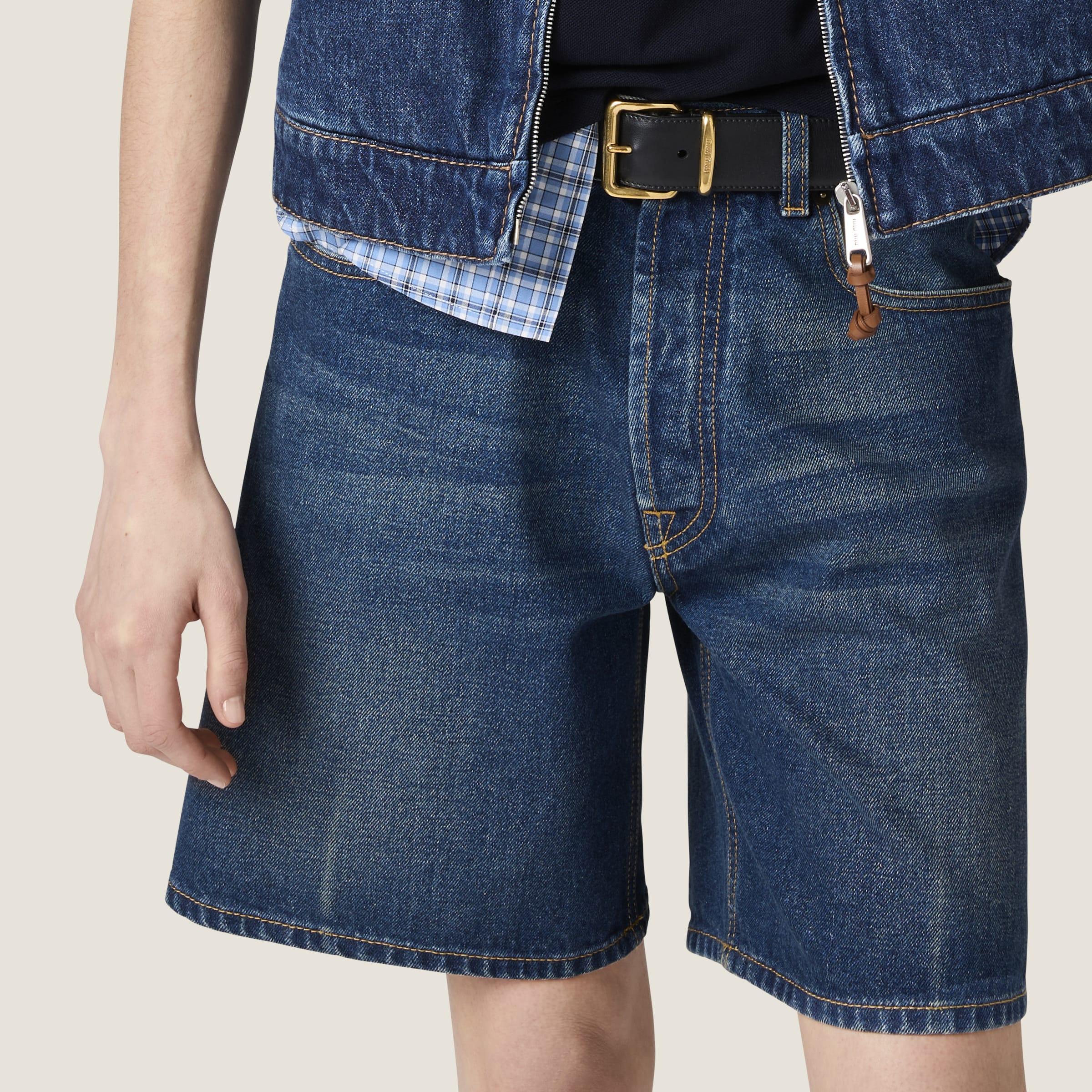 Miu Miu Washed Denim Bermudas in Blue Lyst UK