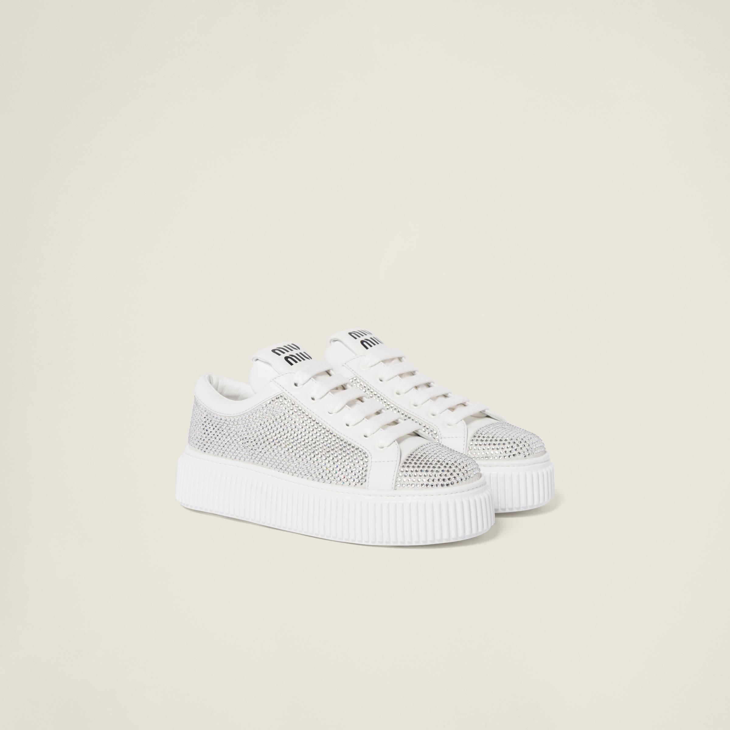 Miu Miu Suede And Smooth Leather Sneakers in White | Lyst
