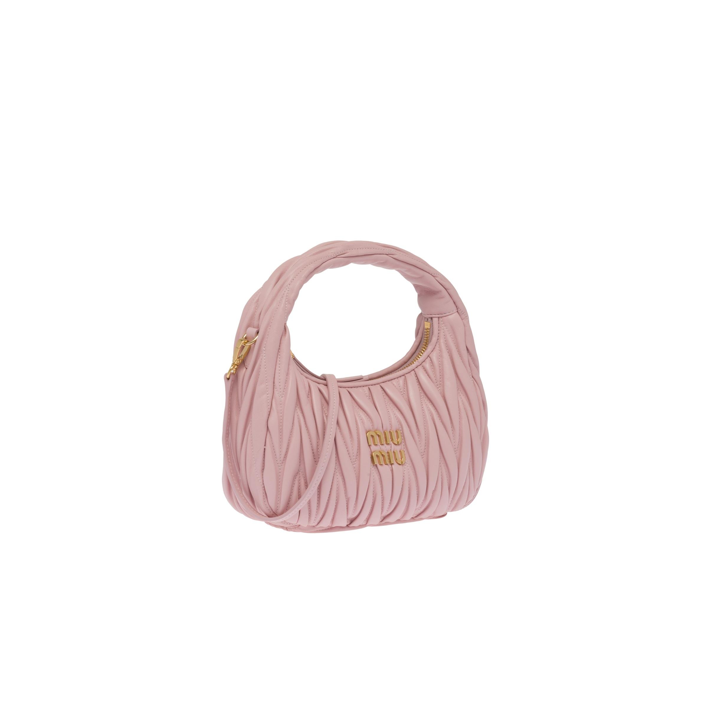 Miu Miu Wander Matelassé Nappa Leather Mini Hobo Bag in Pink