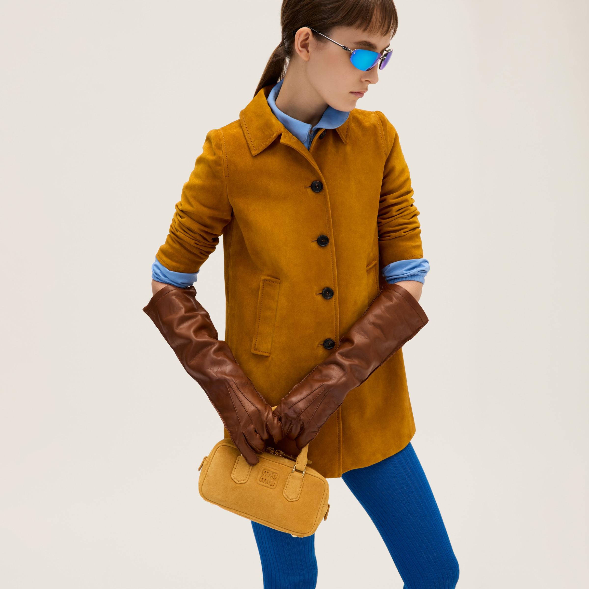 Miu Miu Arcadie Padded Suede Top-Handle Bag in Yellow | Lyst
