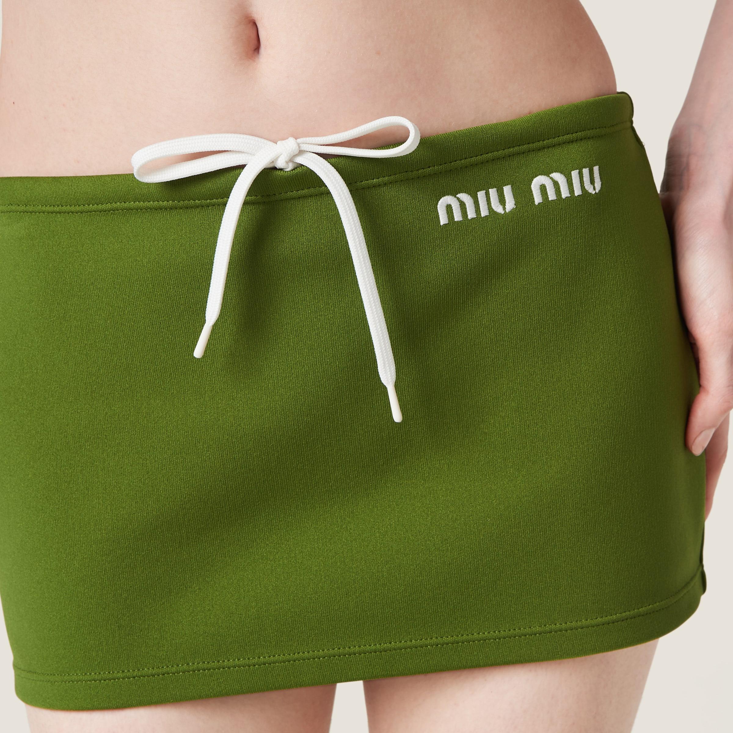 関税込!【MIU MIU】DARK GREEN COTTON MINI SKIRT Miu Miu Nylon Miniskirt in Green | Lyst