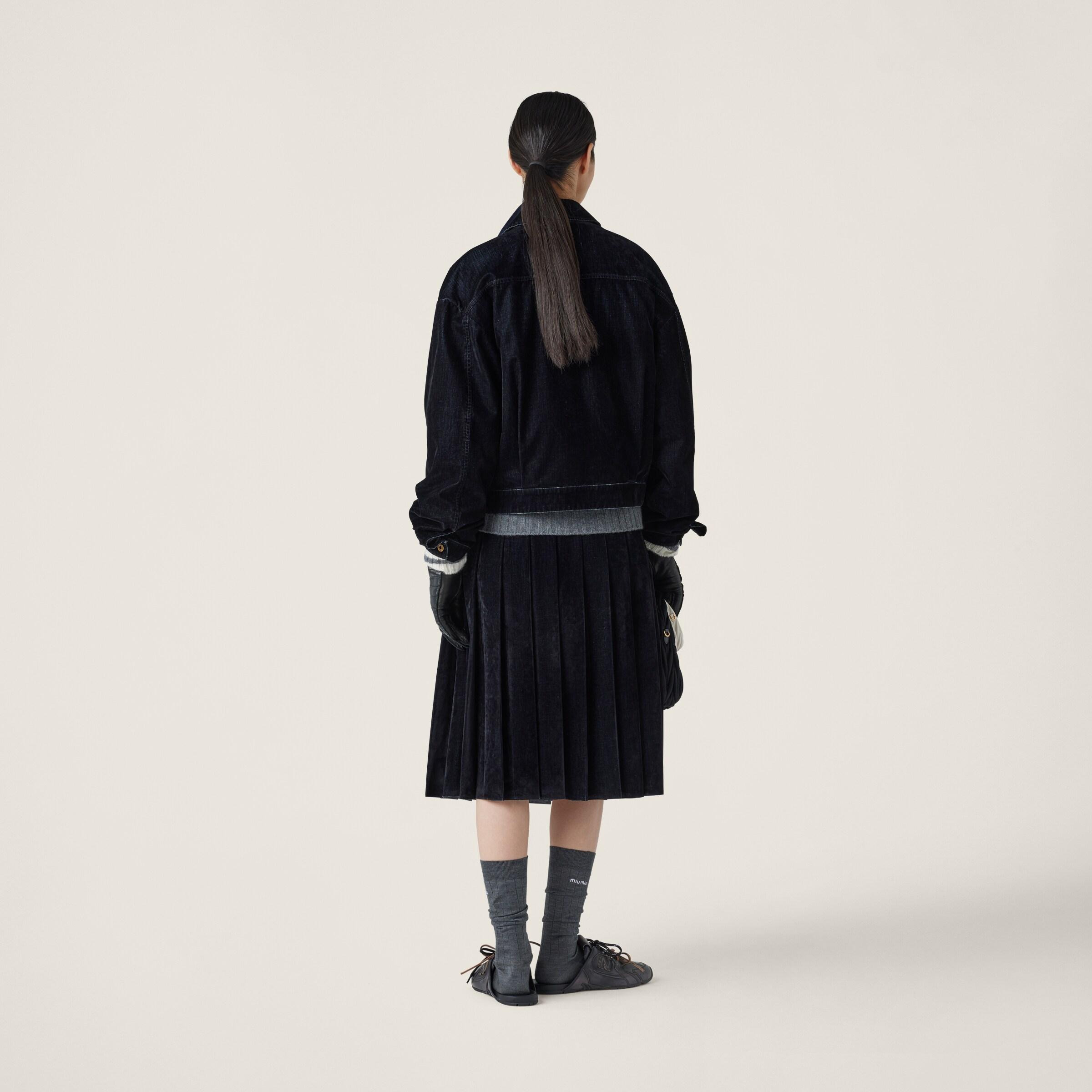 【日本入手困難】Washed flocked chambray blouson jacket miu-miu-Black-Flocked-Chambray