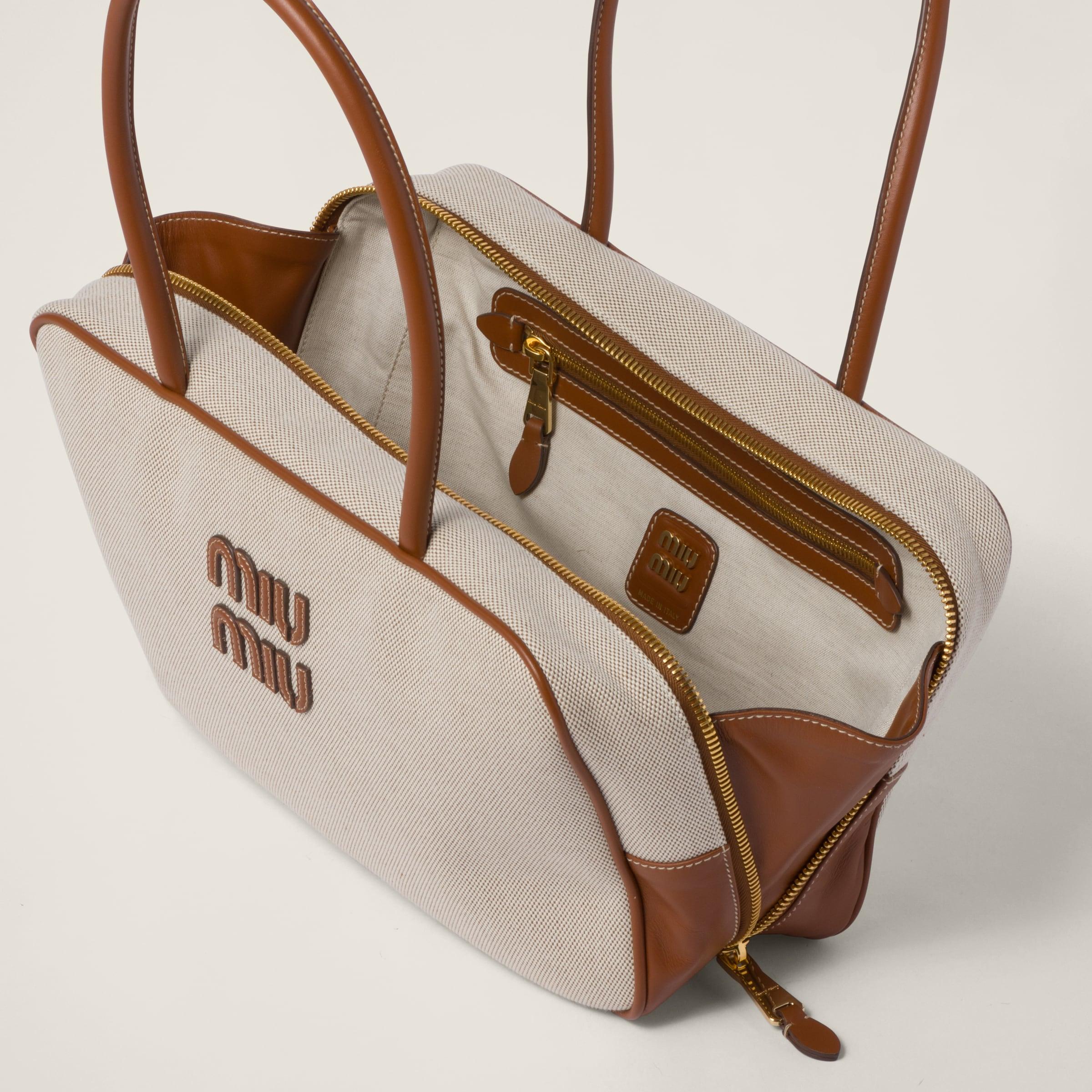 ハンドバッグ MiuMiu | RUNWAY Canvas top-handle bag Miu Miu Canvas Top-Handle Bag - Beige/Brandy | Editorialist