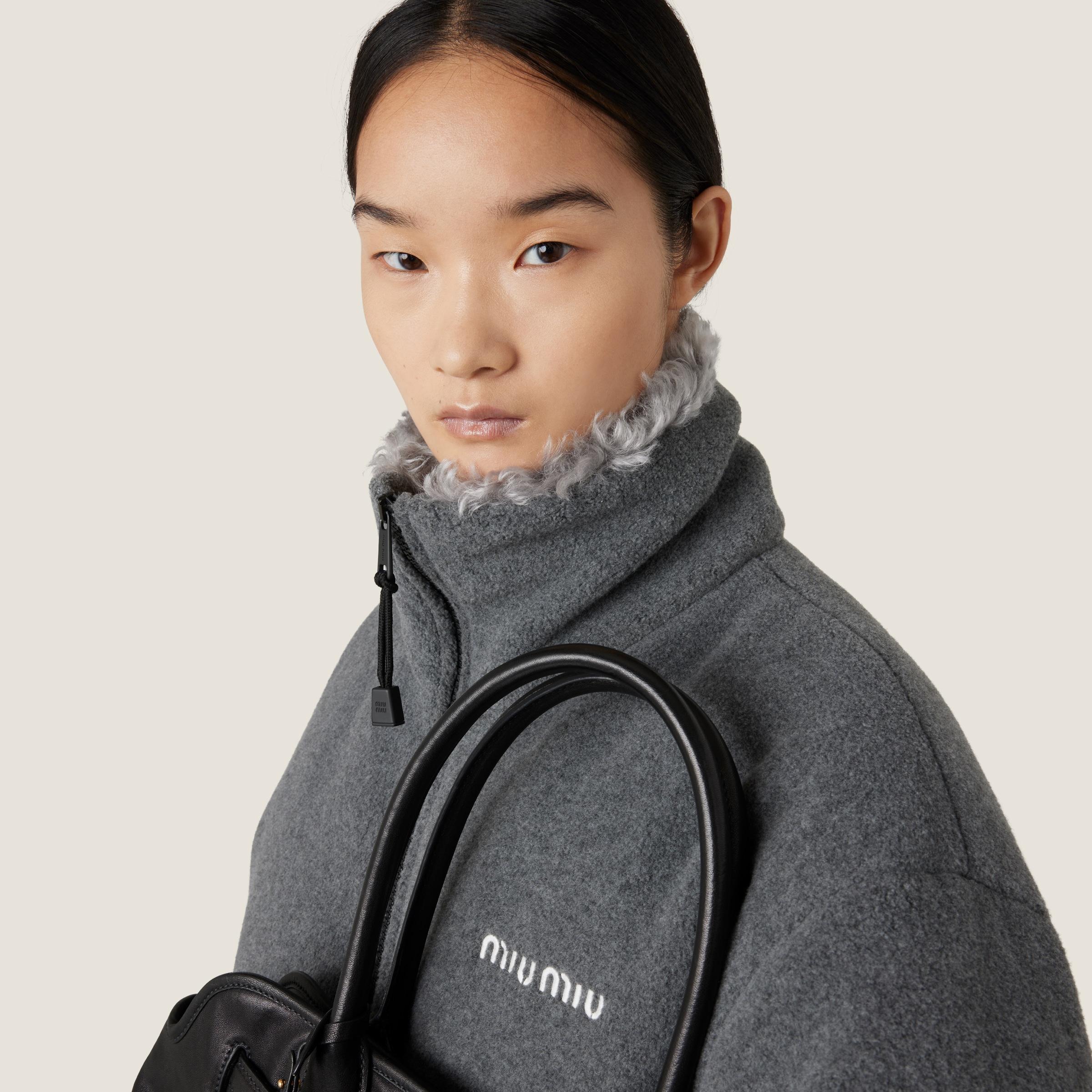 Miu Miu Fleece Down Jacket in Gray | Lyst