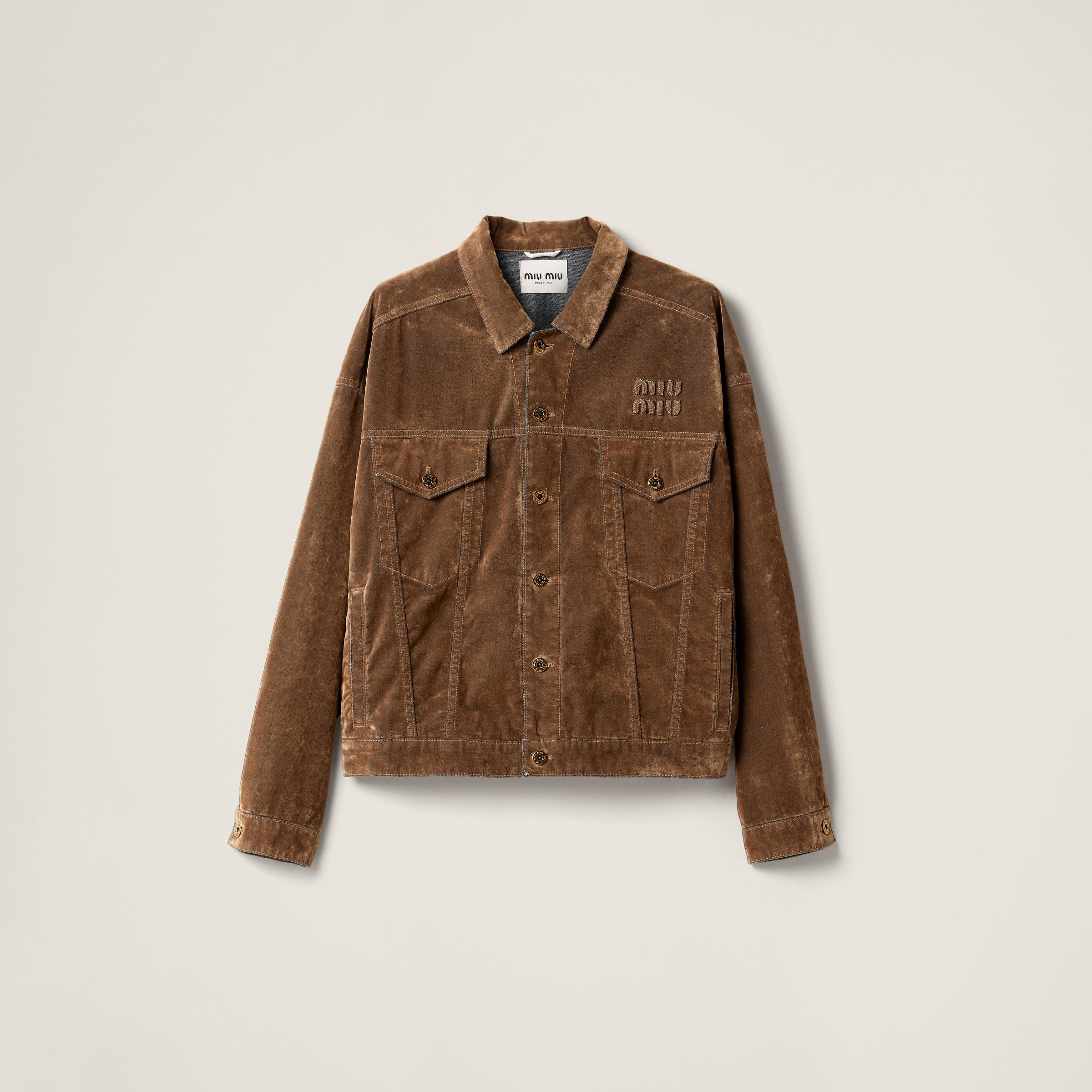 ブルゾン MIU MIU ML1158_157Y_F0002 FLOCKED CHAMBRAY BLOUSON IN SUEDE Black Flocked Chambray Blouson Jacket | Miu Miu