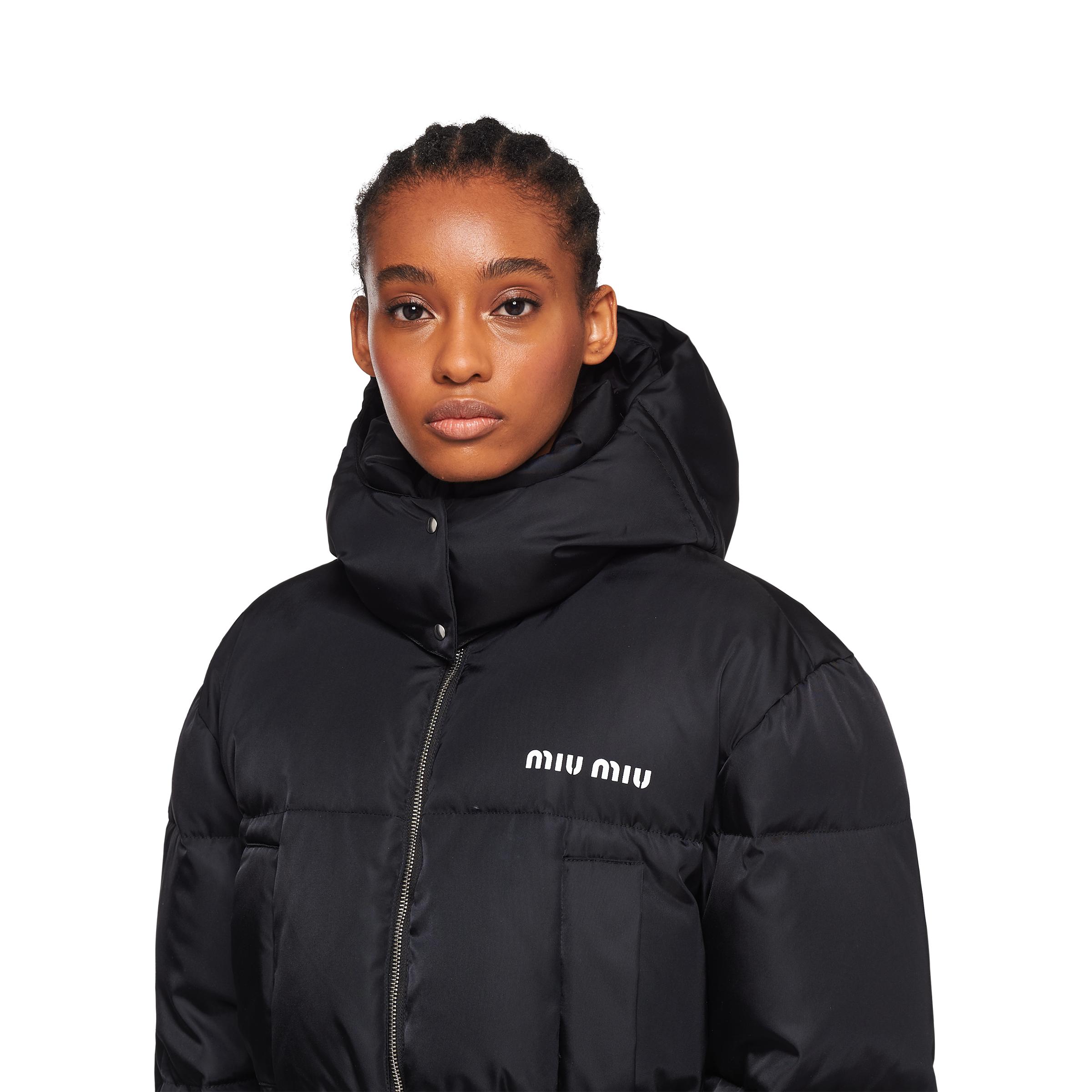 Miu Miu Cropped Technical Nylon Down Jacket in Black | Lyst