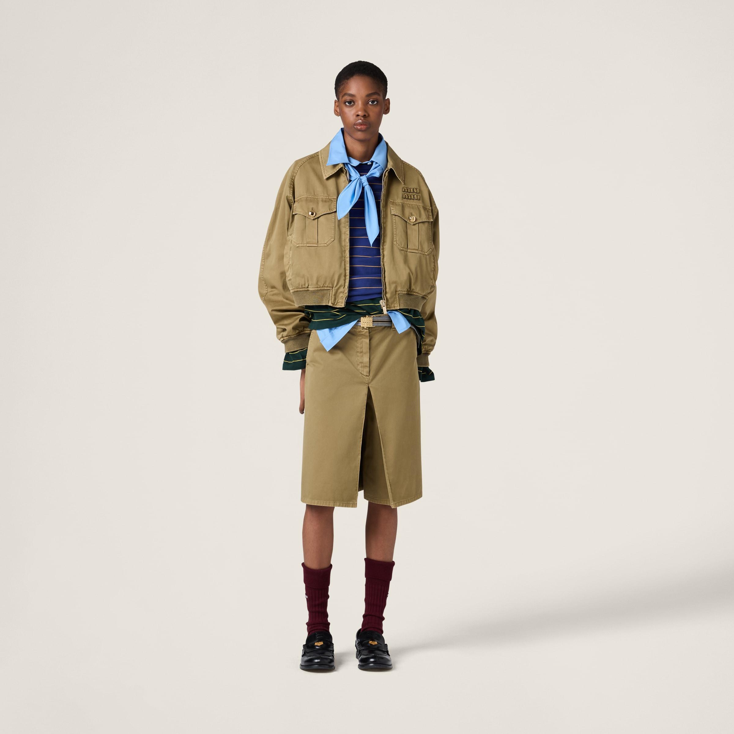 Miu Miu Garment-Dyed Cotton Satin Bomber Jacket in Green Miu Miu Garment-Dyed Cotton Satin Bomber Jacket in Green