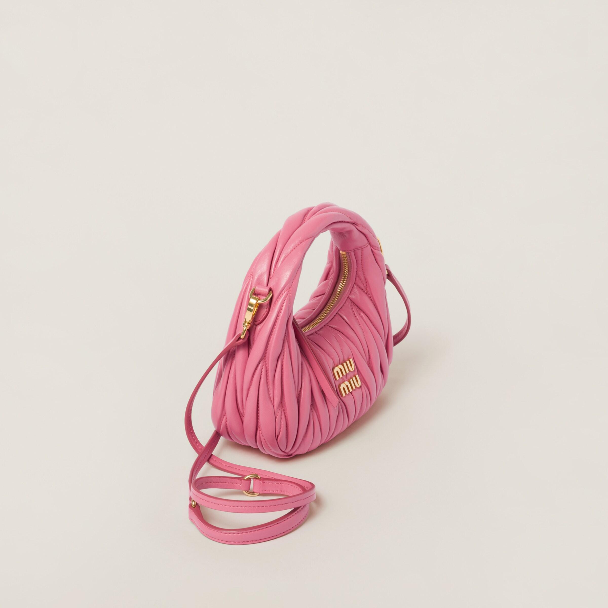 トートバッグ MIU MIU Powder Pink Nappa Leather Wander Handbag Alabaster Pink Wander Matelassé Nappa Leather Hobo Bag | Miu Miu