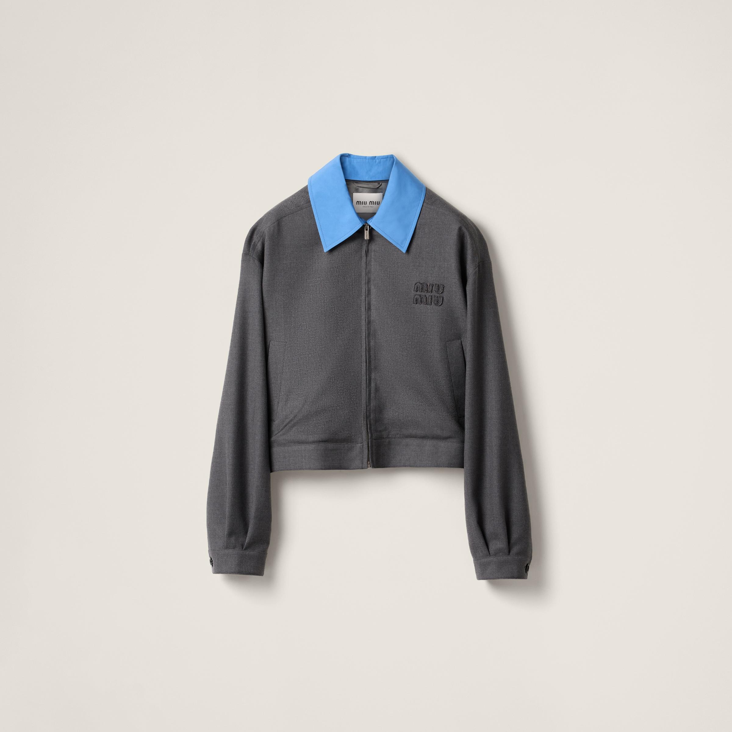 関税込 MiuMiu Gabardine blouson jacket with poplin collar Miu Miu Gabardine Blouson Jacket With Poplin Collar in Blue