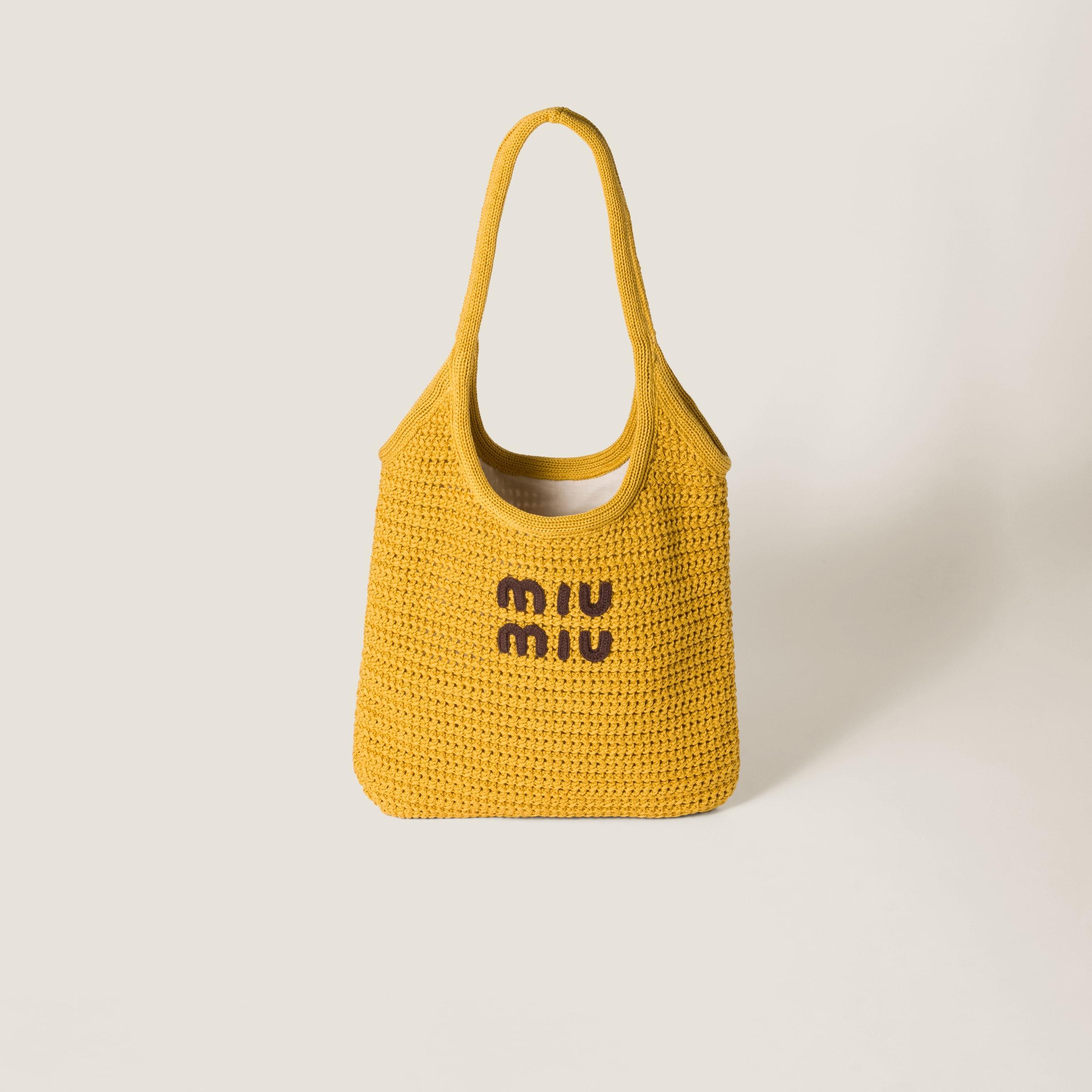 Miu Miu Ivy Raffia-Effect Woven Tote Bag in Yellow | Lyst