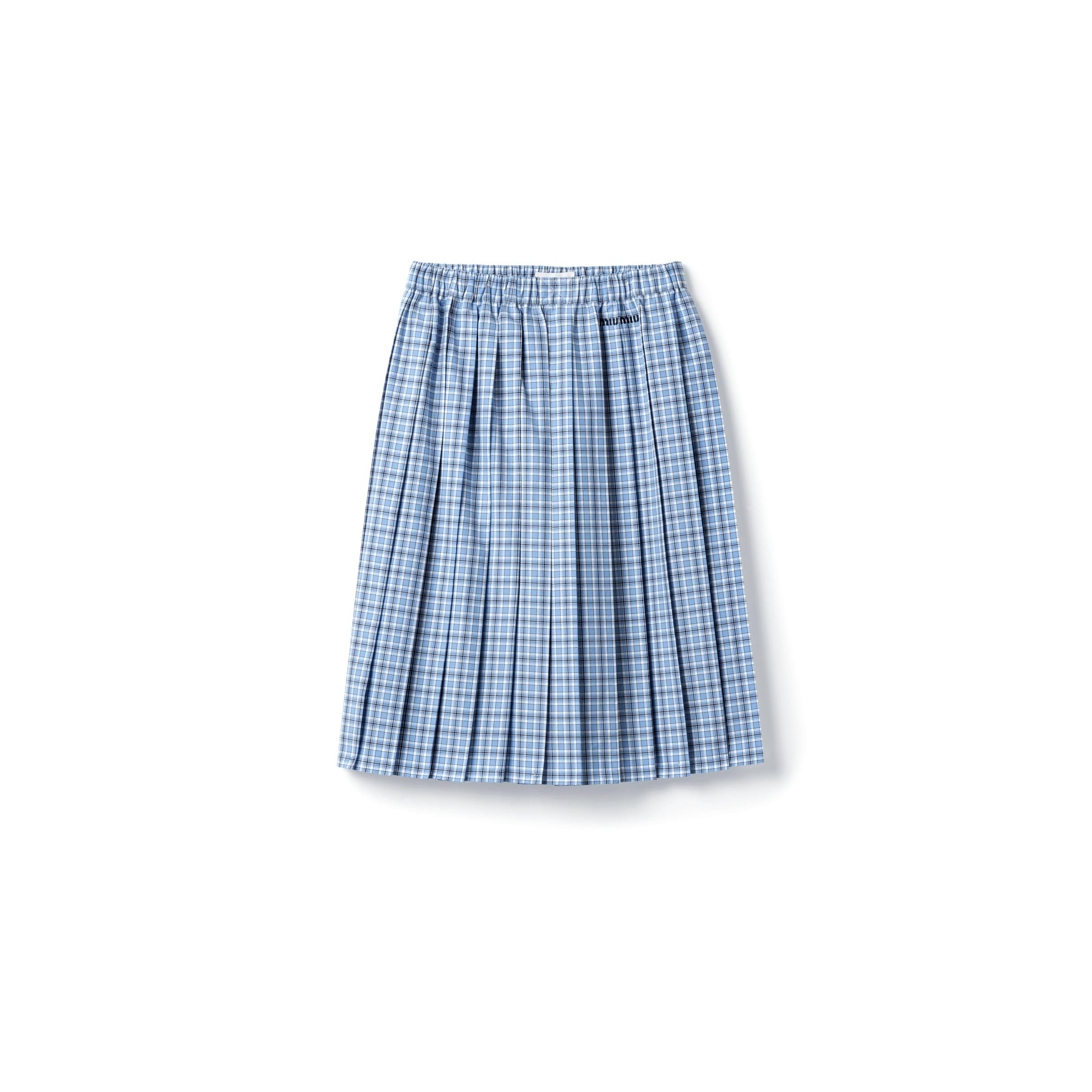 Miu Miu Pleated Check Skirt in Blue | Lyst