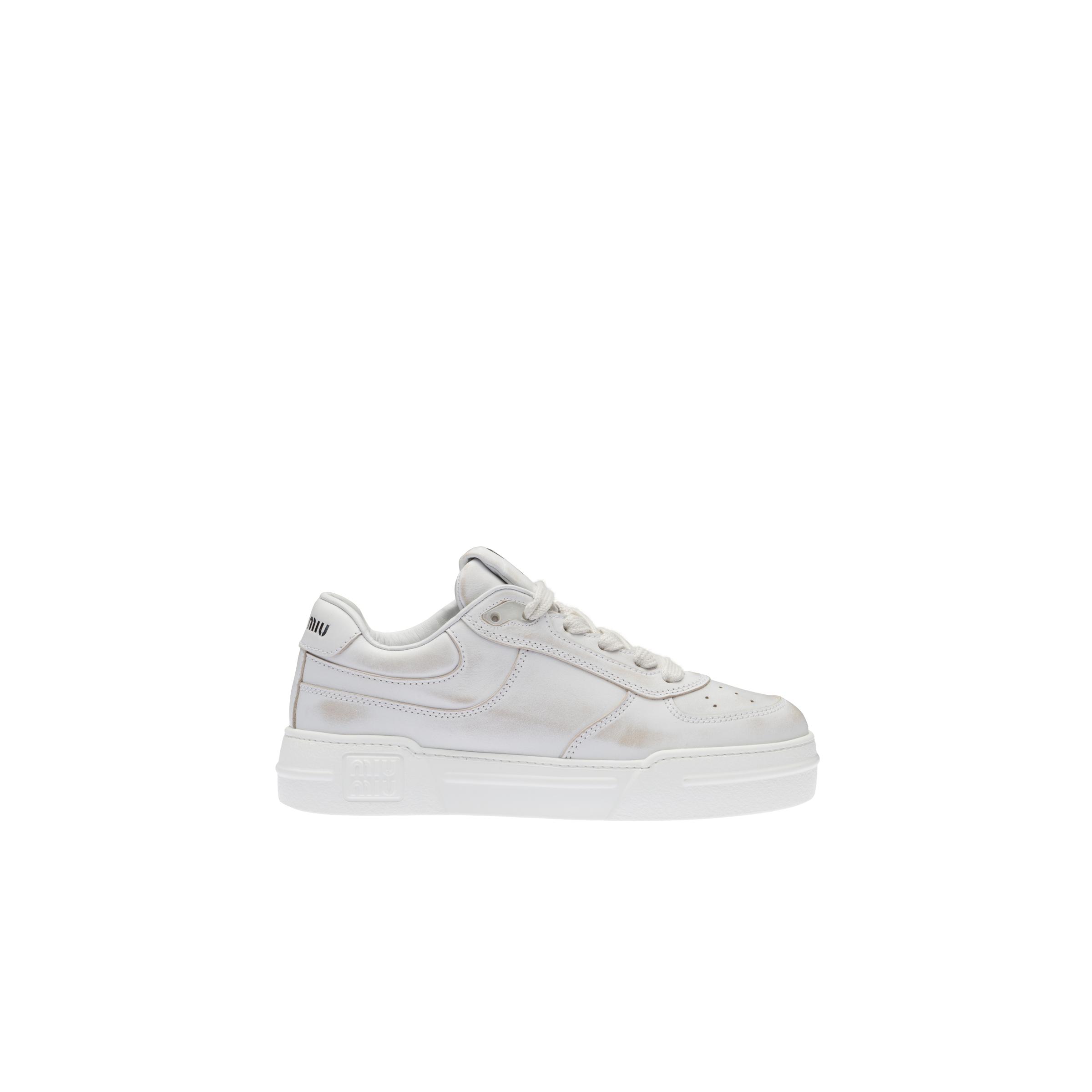 Miu Miu Bleached Leather Sneakers in White | Lyst