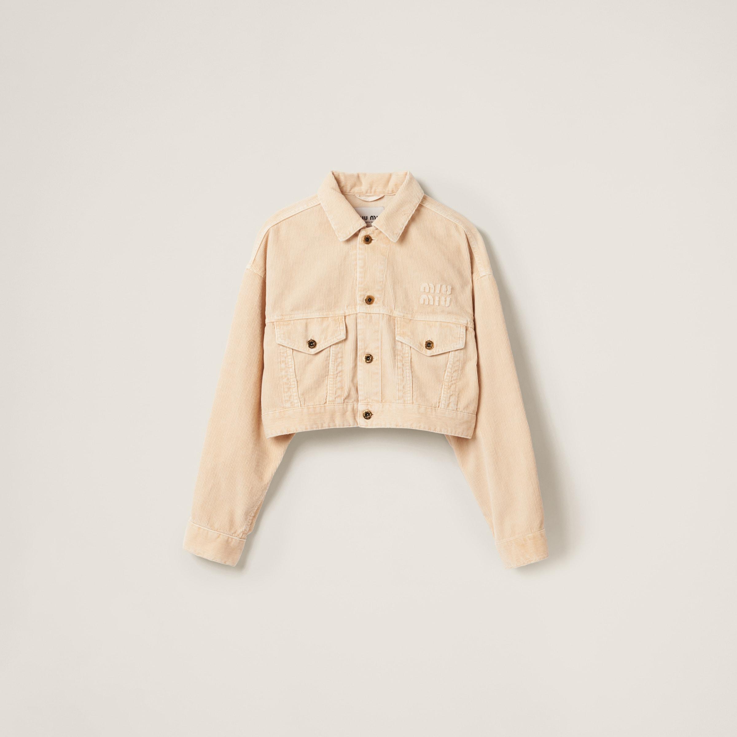 ジャケット MiuMiu | Garment-dyed velvet blouson jacket Miu Miu Garment-dyed Velvet Blouson Jacket in Natural | Lyst
