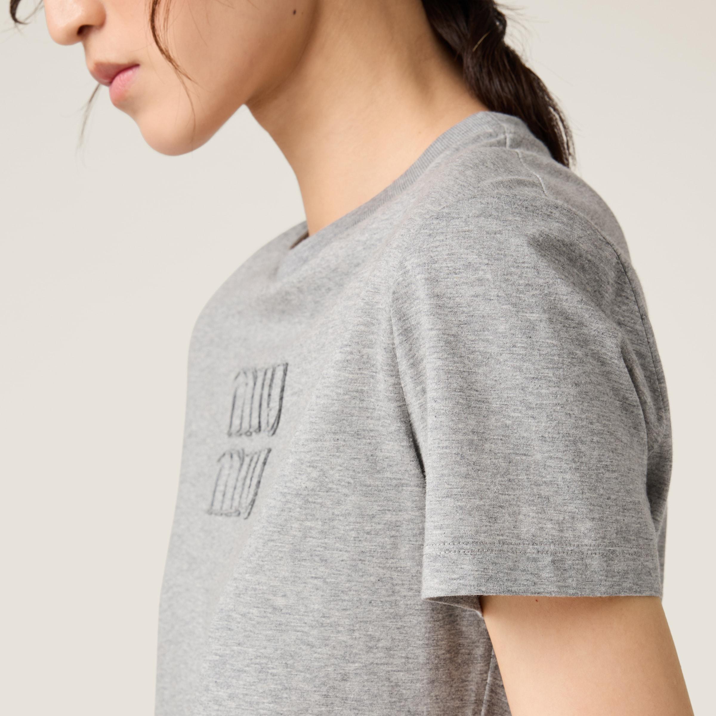 Miu Miu Logo Crop T-Shirt in Gray | Lyst