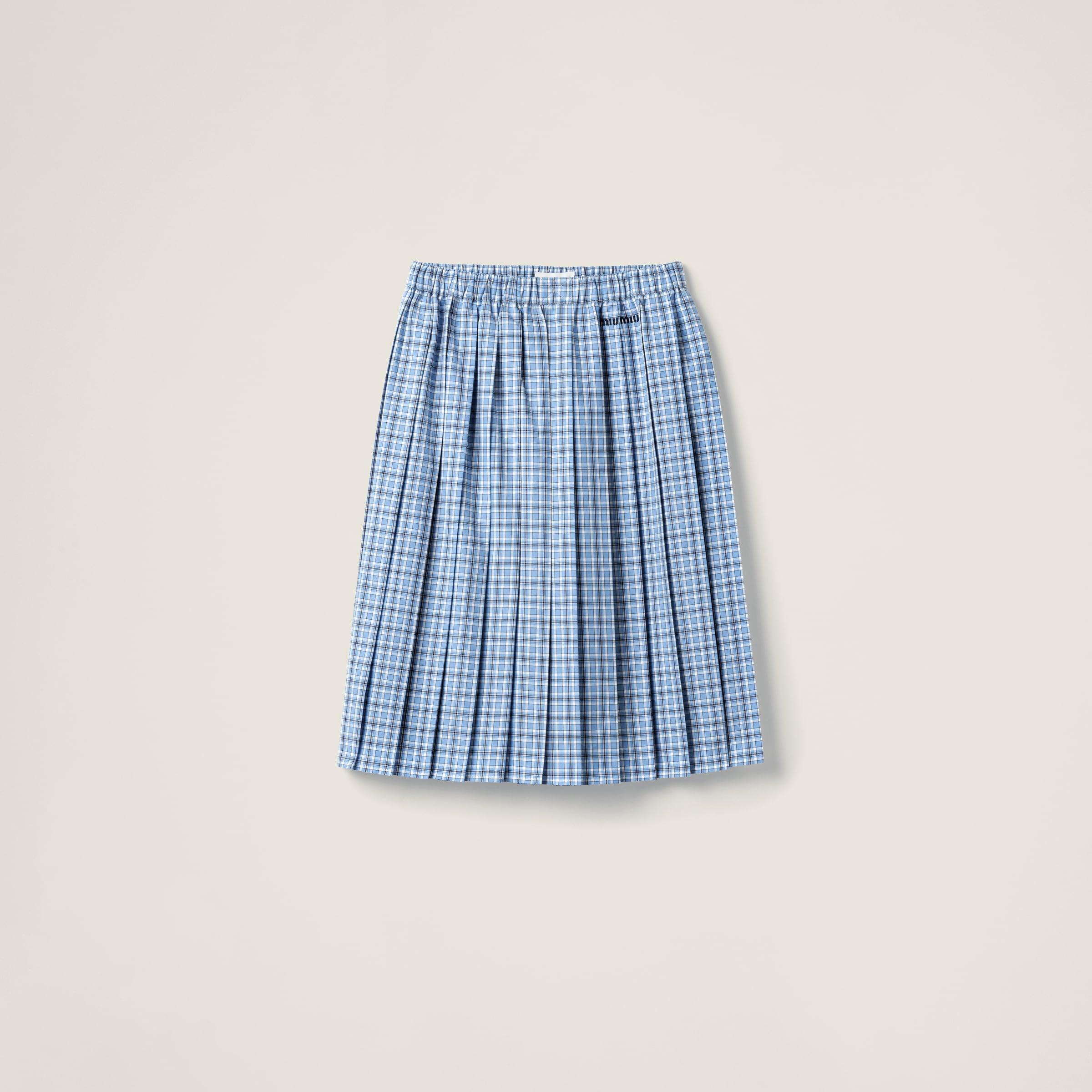 Miu Miu Pleated Check Skirt in Blue | Lyst