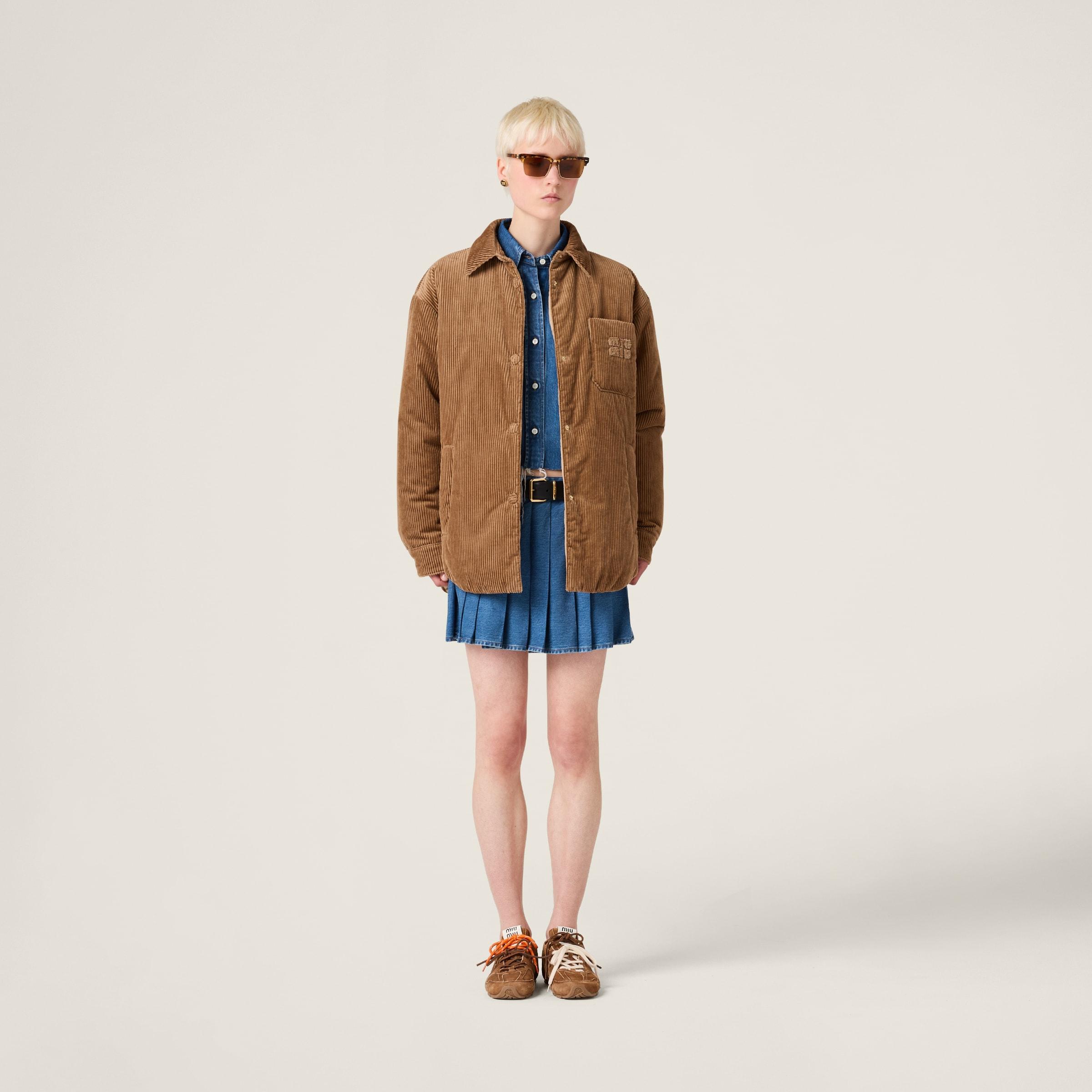 ダウンジャケット・コート MiuMiu | Medium-weight wool down jacket Miu Miu Medium-Weight Corduroy Down Jacket in Natural | Lyst