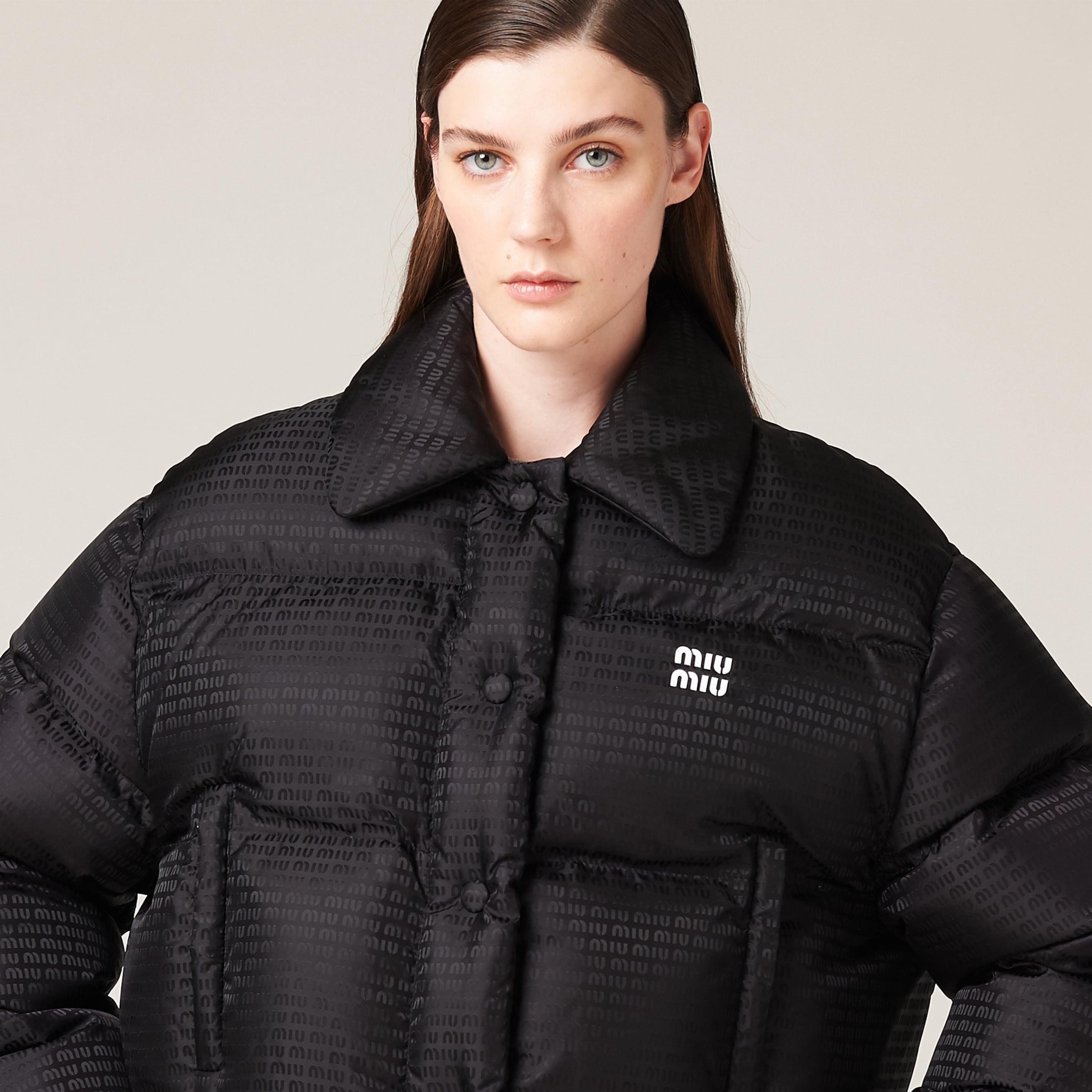 Miu Miu Cropped Nylon Down Jacket in Black | Lyst UK
