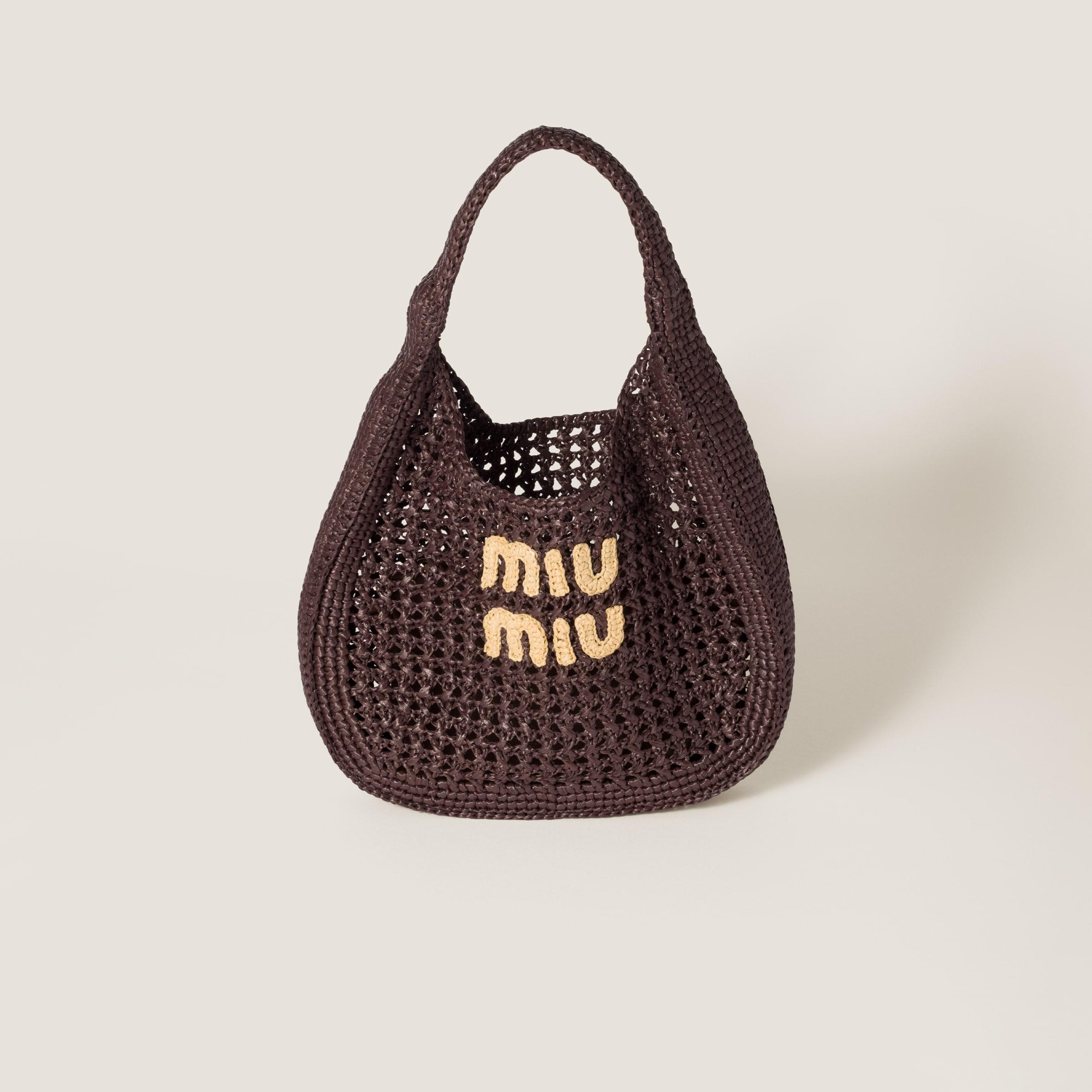 Miu Miu Raffia-Effect Woven Hobo Bag in Brown | Lyst