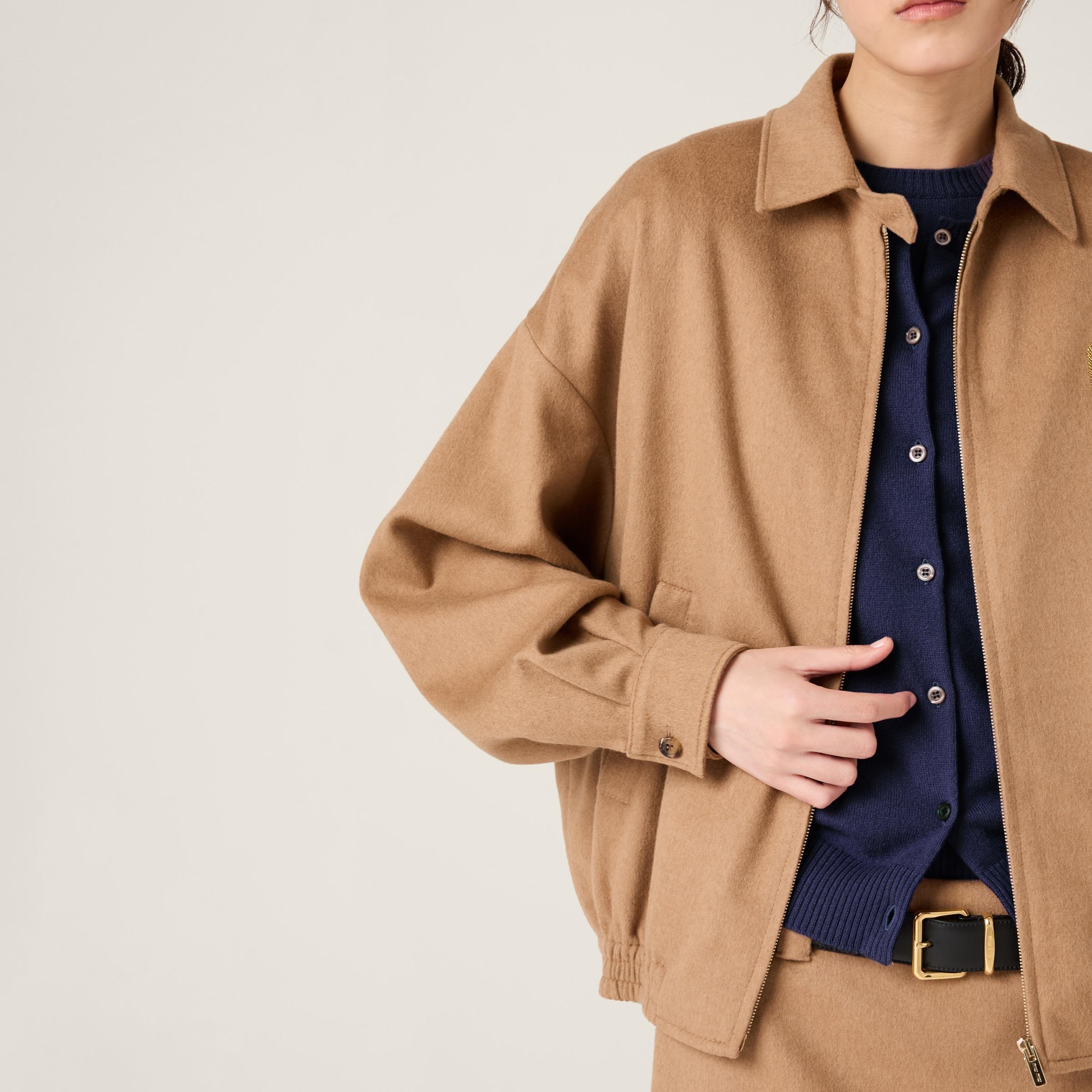Miu Miu Camel-hair Zip-Front Blouson Jacket in Natural | Lyst UK
