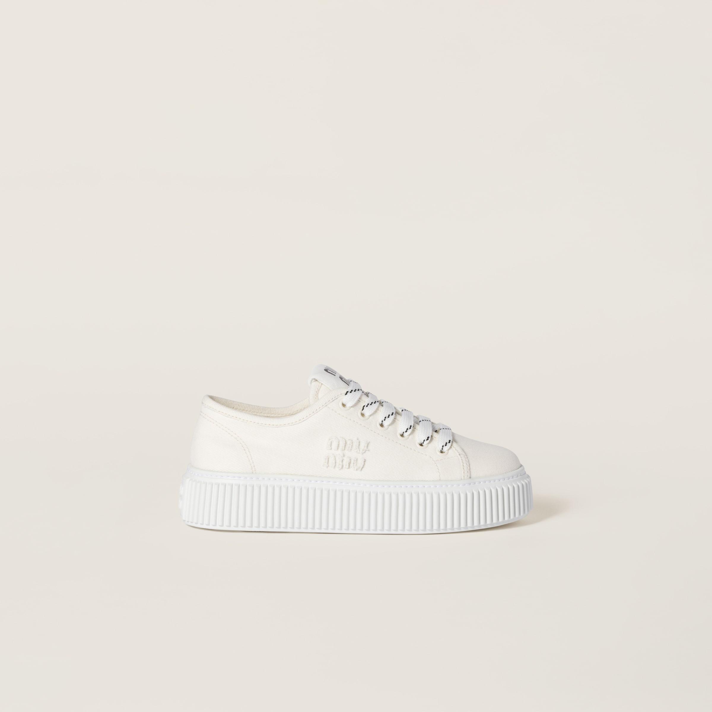 Miu Miu Denim Sneakers With Logo in White | Lyst