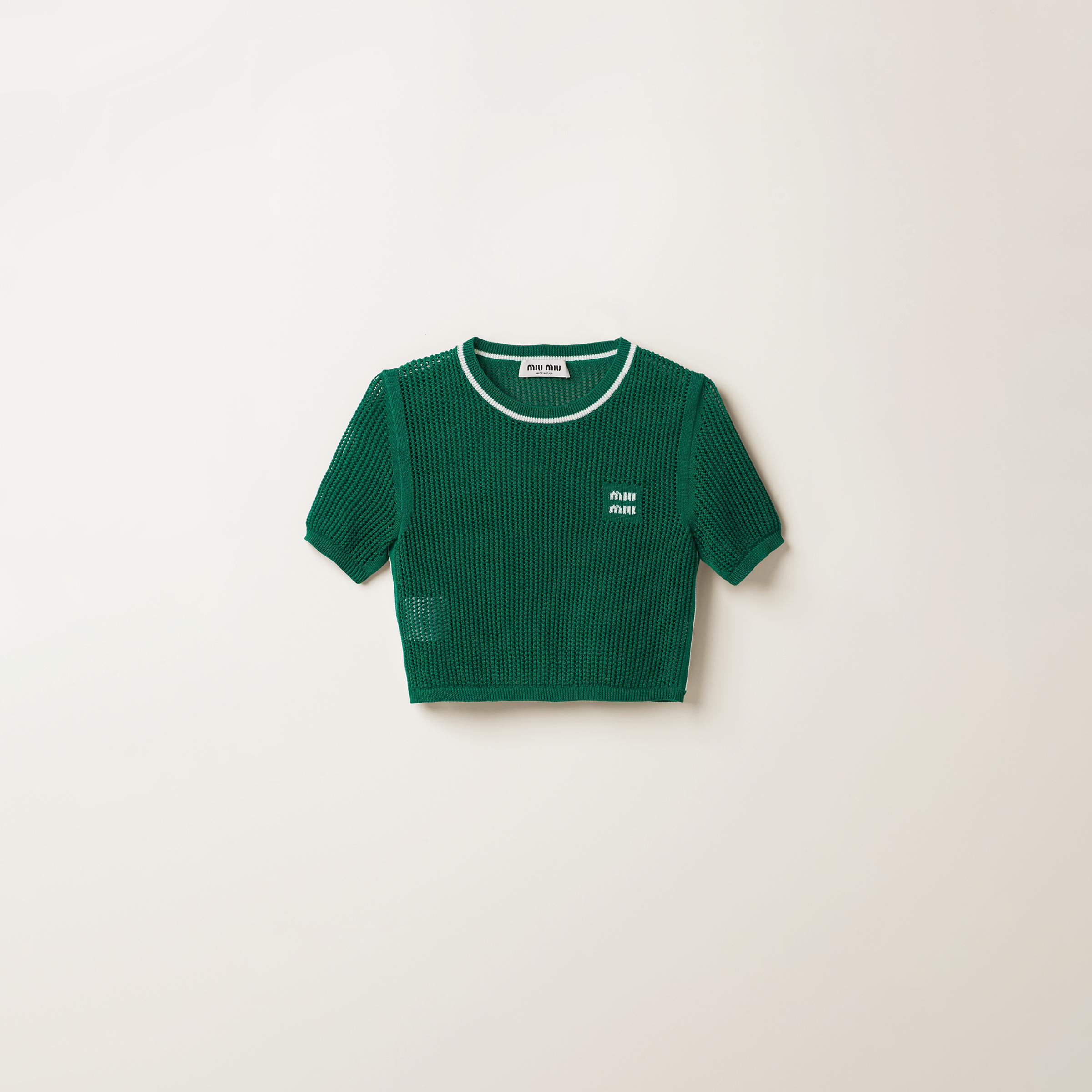 Miu Miu Cotton Knit Sweater in Green | Lyst