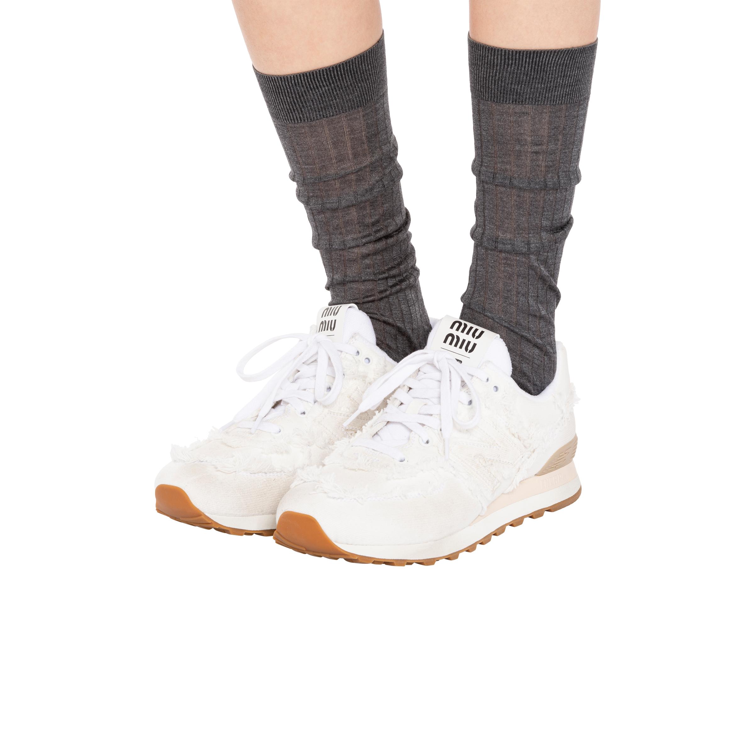 Miu Miu 574 New Balance X Denim Sneakers in White | Lyst
