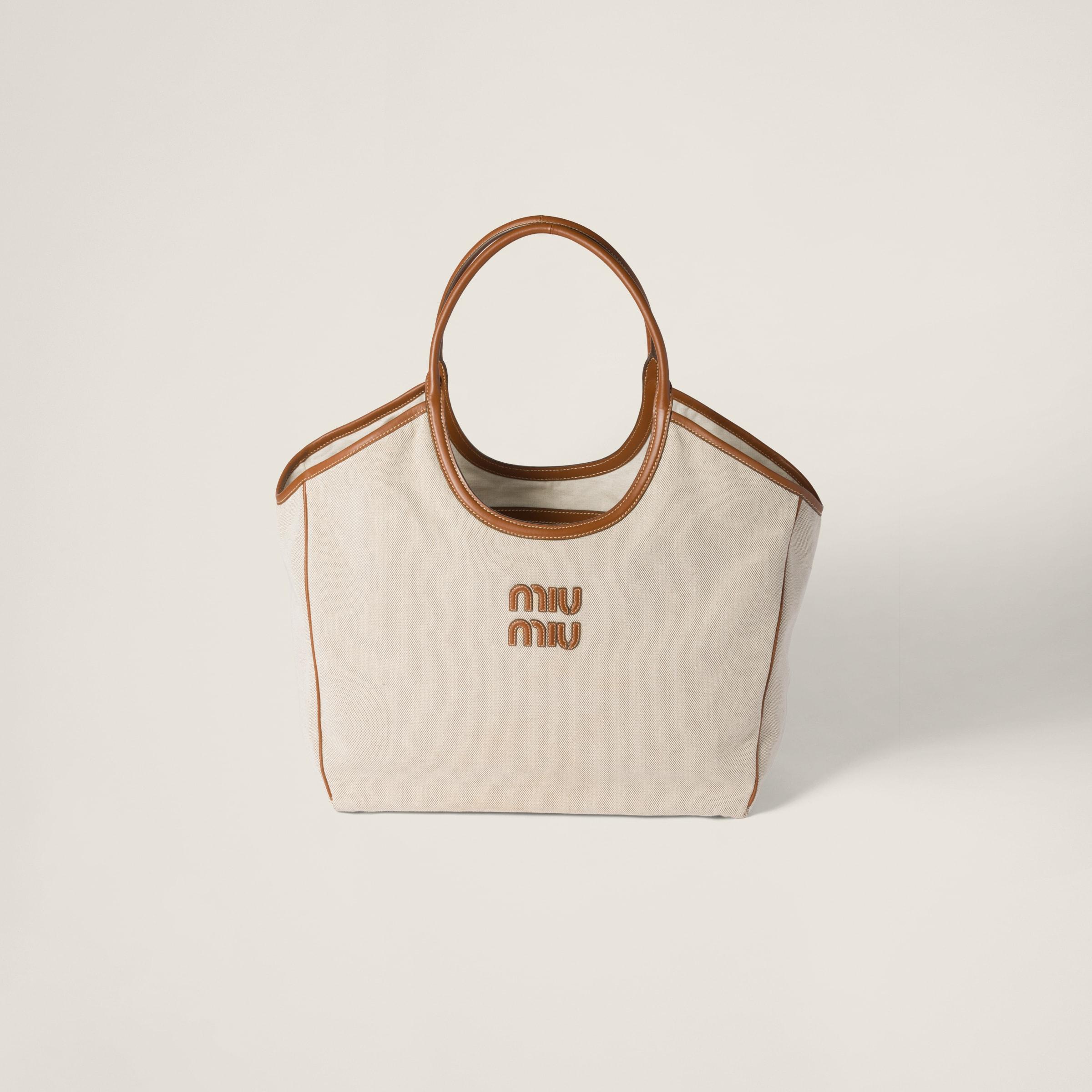 ミュウミュウ正規品/関税送料込み Ivy Canvas Leather Tote Bag Miu Miu Ivy Tote Bag | Neutrals | FARFETCH
