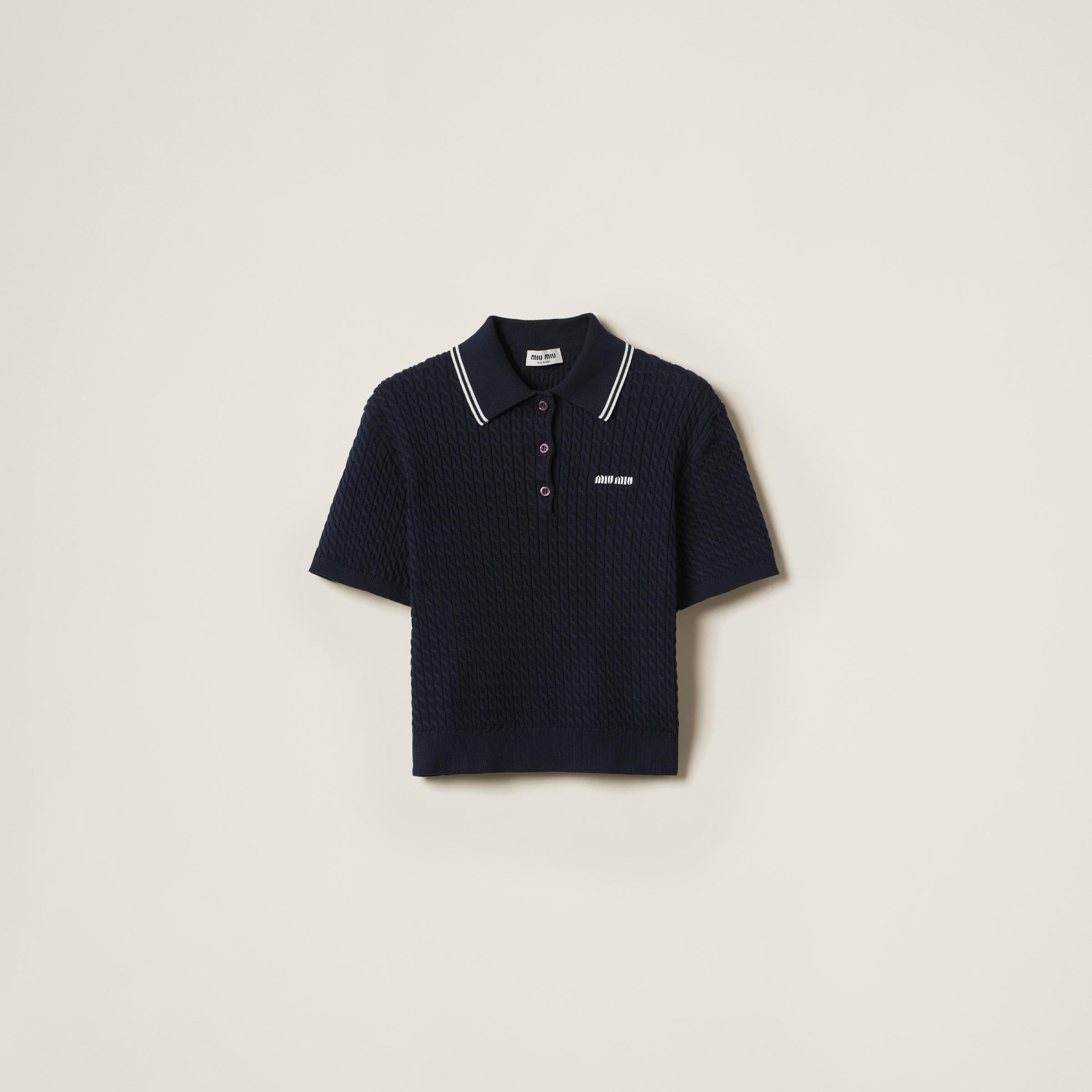 MIUMIUポロ Miu Miu Cotton Crocheted Polo Shirt in Blue | Lyst